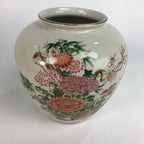 Japanese Ceramic Flower Vase Kutani ware Vtg Kabin Ikebana Arrangement FV933