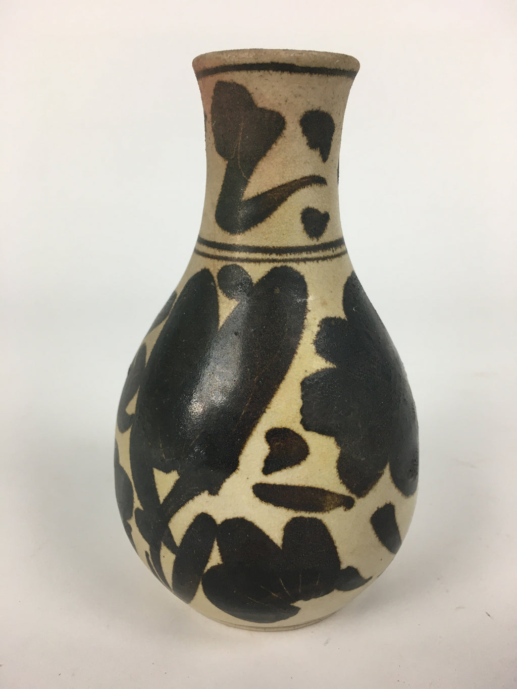 Japanese Ceramic Flower Vase Vtg Kabin Ikebana Arrangement Black White FV950