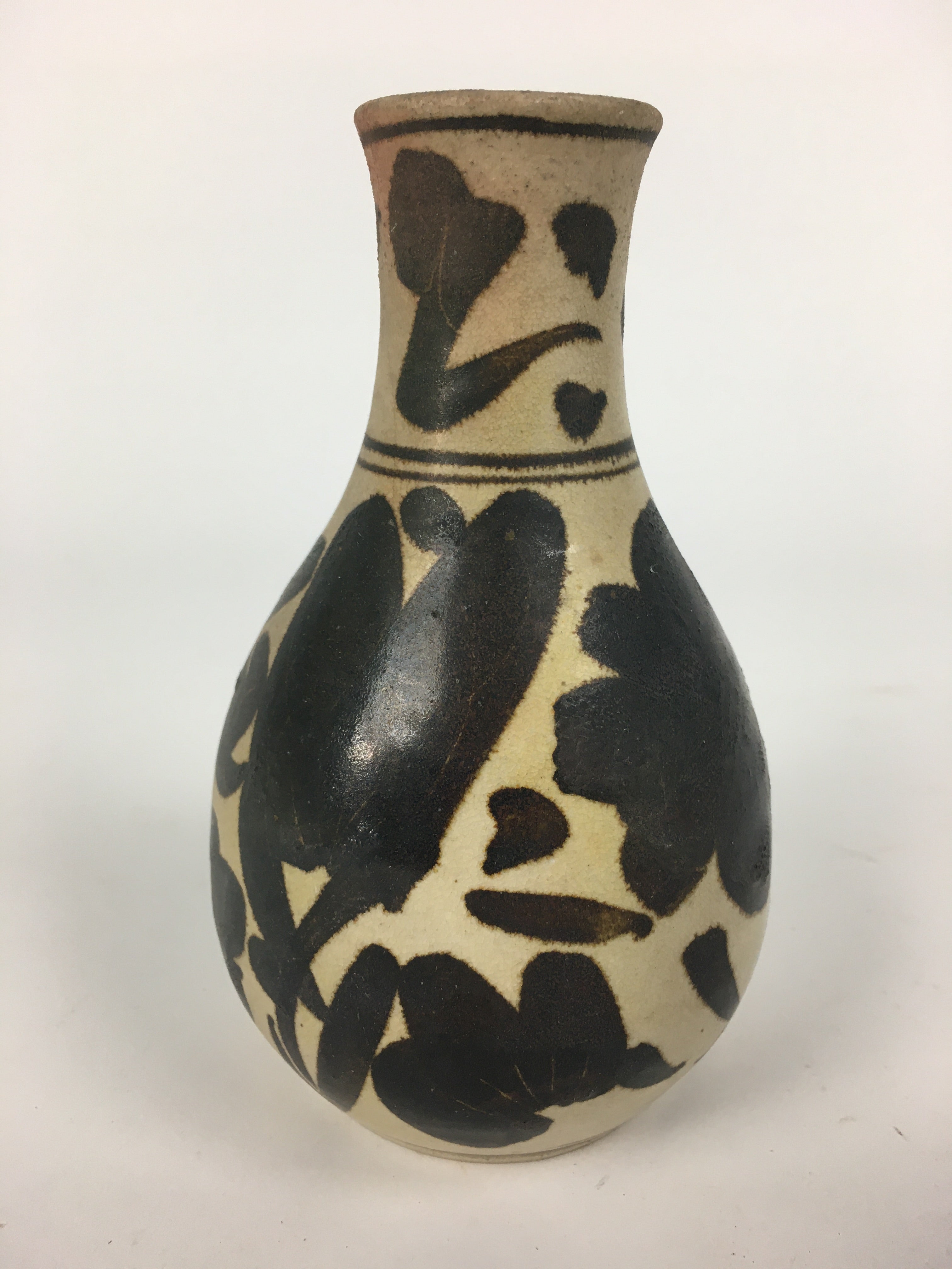 Japanese Ceramic Flower Vase Vtg Kabin Ikebana Arrangement Black White FV950