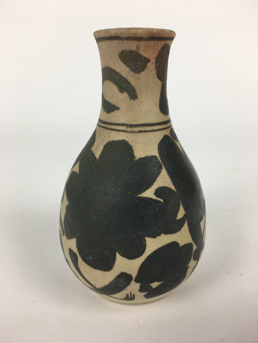Japanese Ceramic Flower Vase Vtg Kabin Ikebana Arrangement Black White FV950