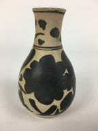 Japanese Ceramic Flower Vase Vtg Kabin Ikebana Arrangement Black White FV950