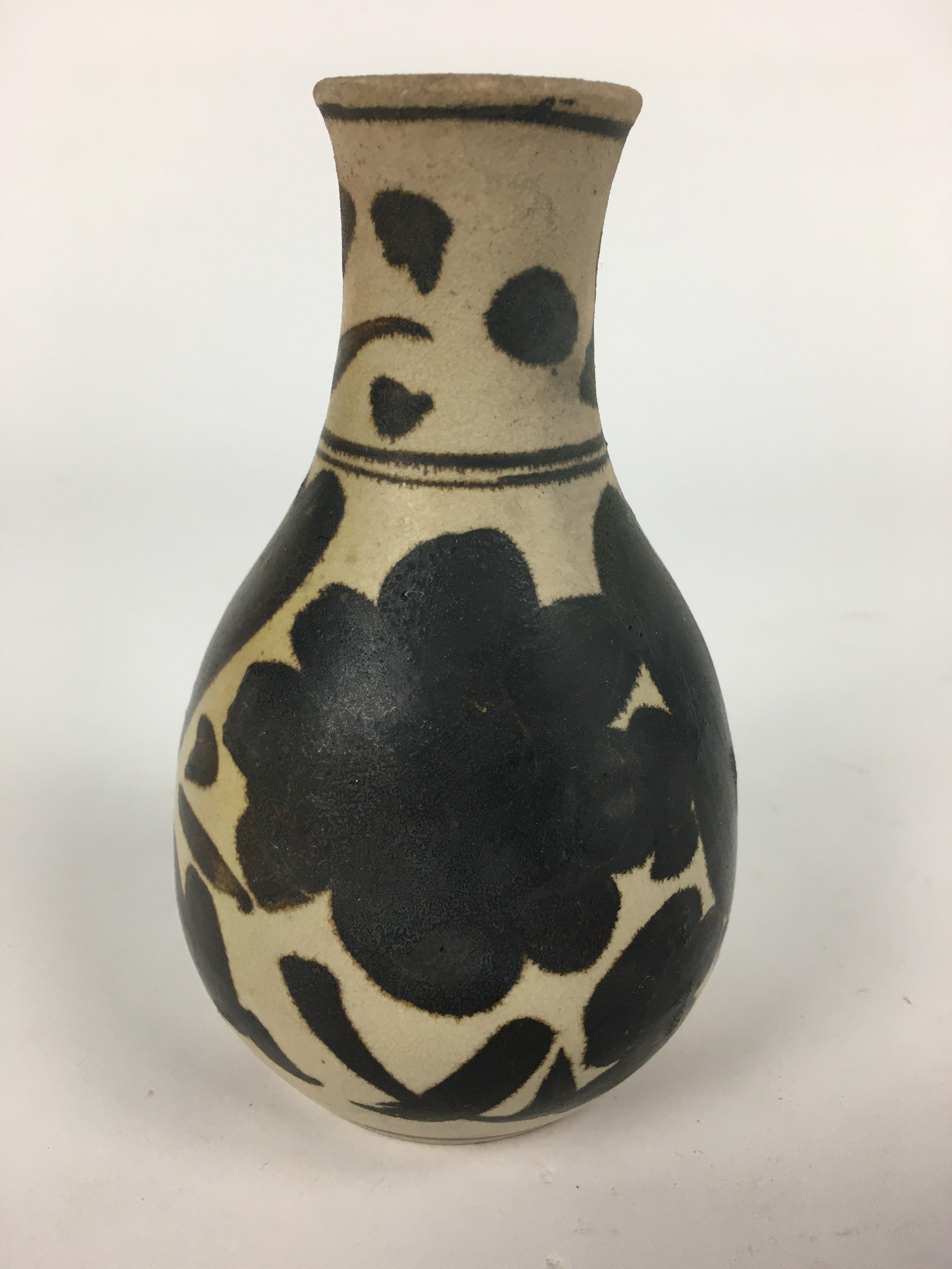 Japanese Ceramic Flower Vase Vtg Kabin Ikebana Arrangement Black White FV950