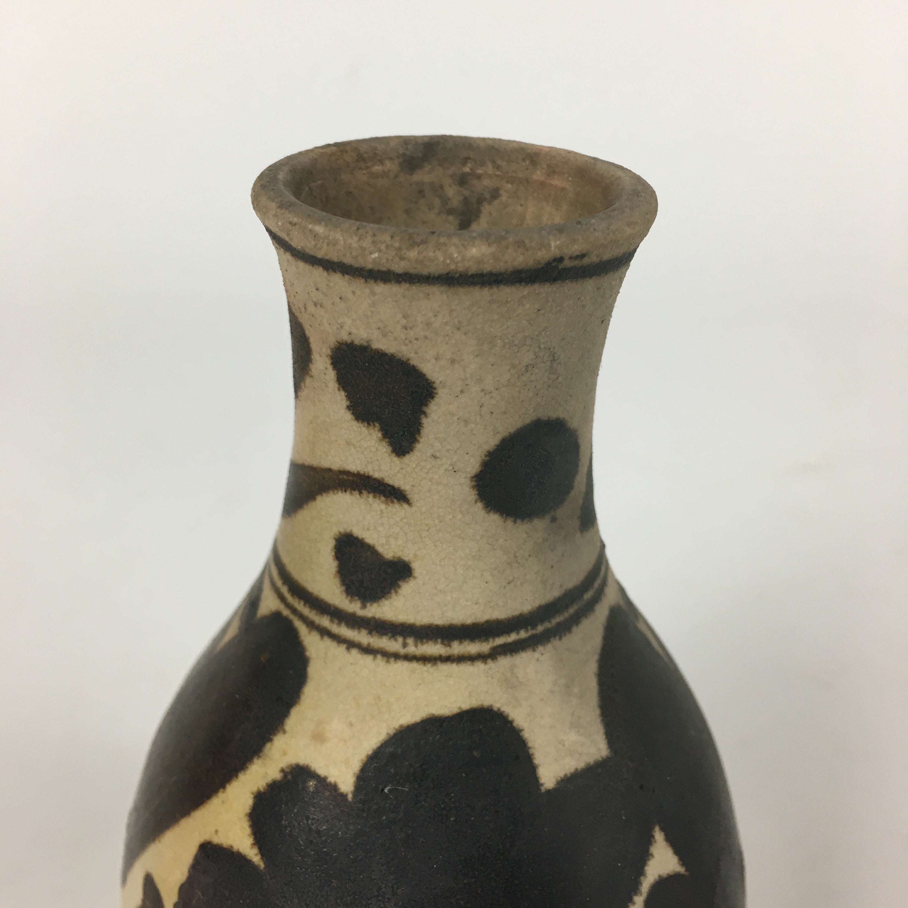 Japanese Ceramic Flower Vase Vtg Kabin Ikebana Arrangement Black White FV950
