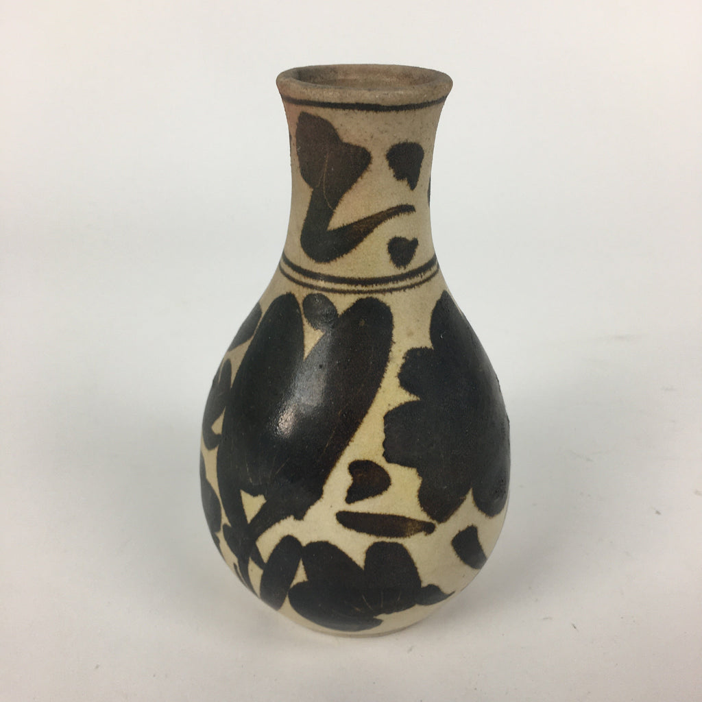 Japanese Ceramic Flower Vase Vtg Kabin Ikebana Arrangement Black White FV950