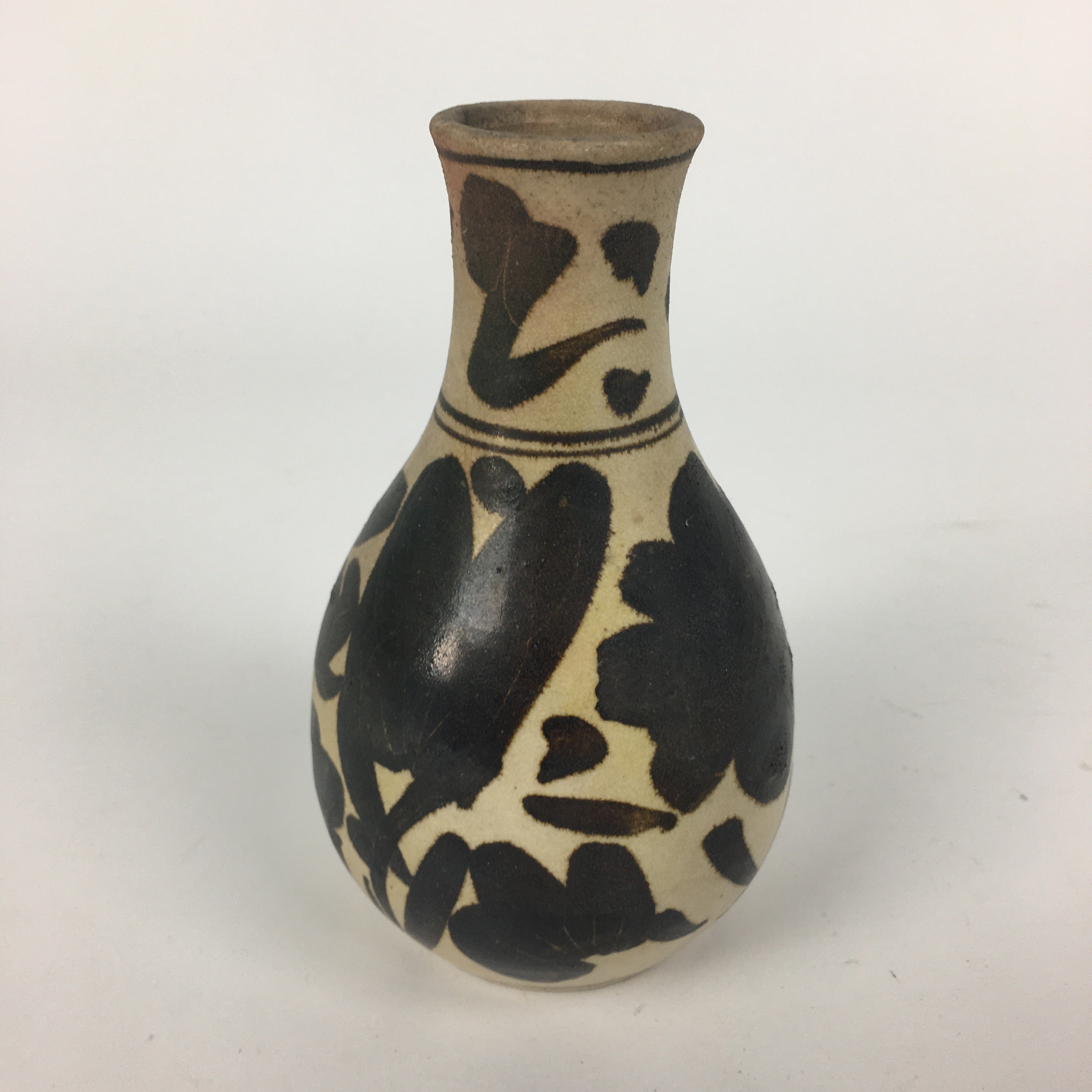Japanese Ceramic Flower Vase Vtg Kabin Ikebana Arrangement Black White FV950