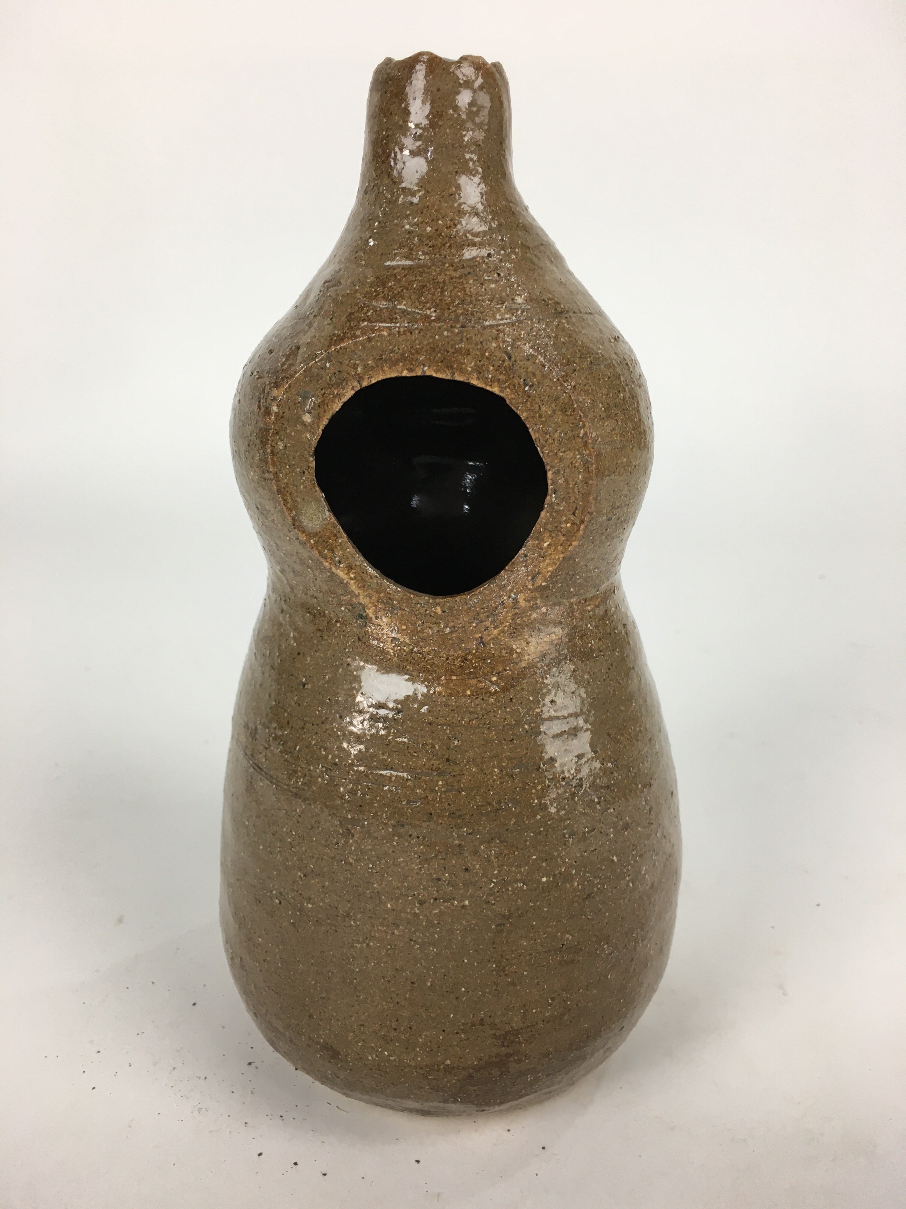 Japanese Ceramic Flower Vase Vtg Kabin Ikebana Arrangement Brown FV970