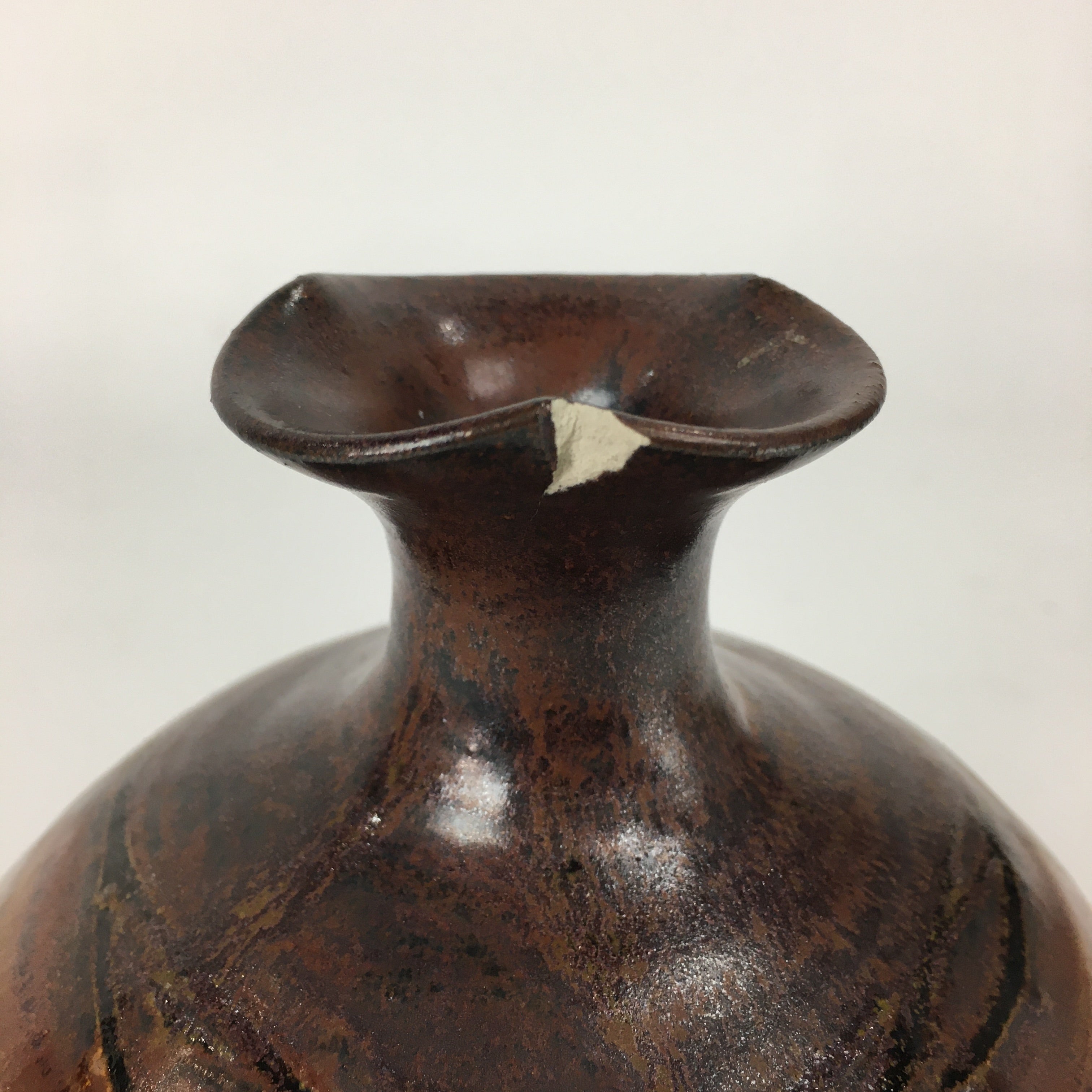 Japanese Ceramic Flower Vase Vtg Kabin Ikebana Arrangement Brown FV971