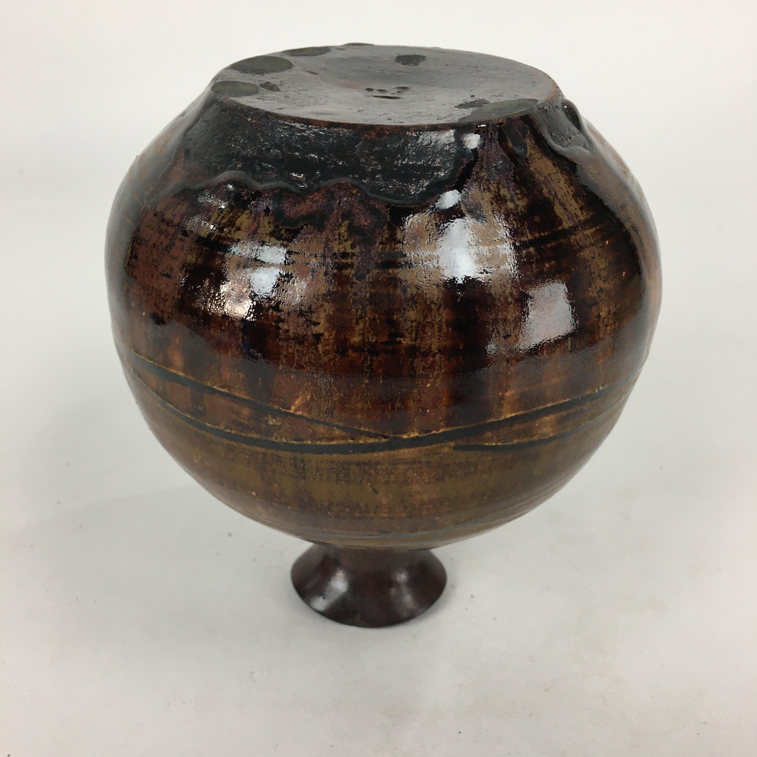 Japanese Ceramic Flower Vase Vtg Kabin Ikebana Arrangement Brown FV971