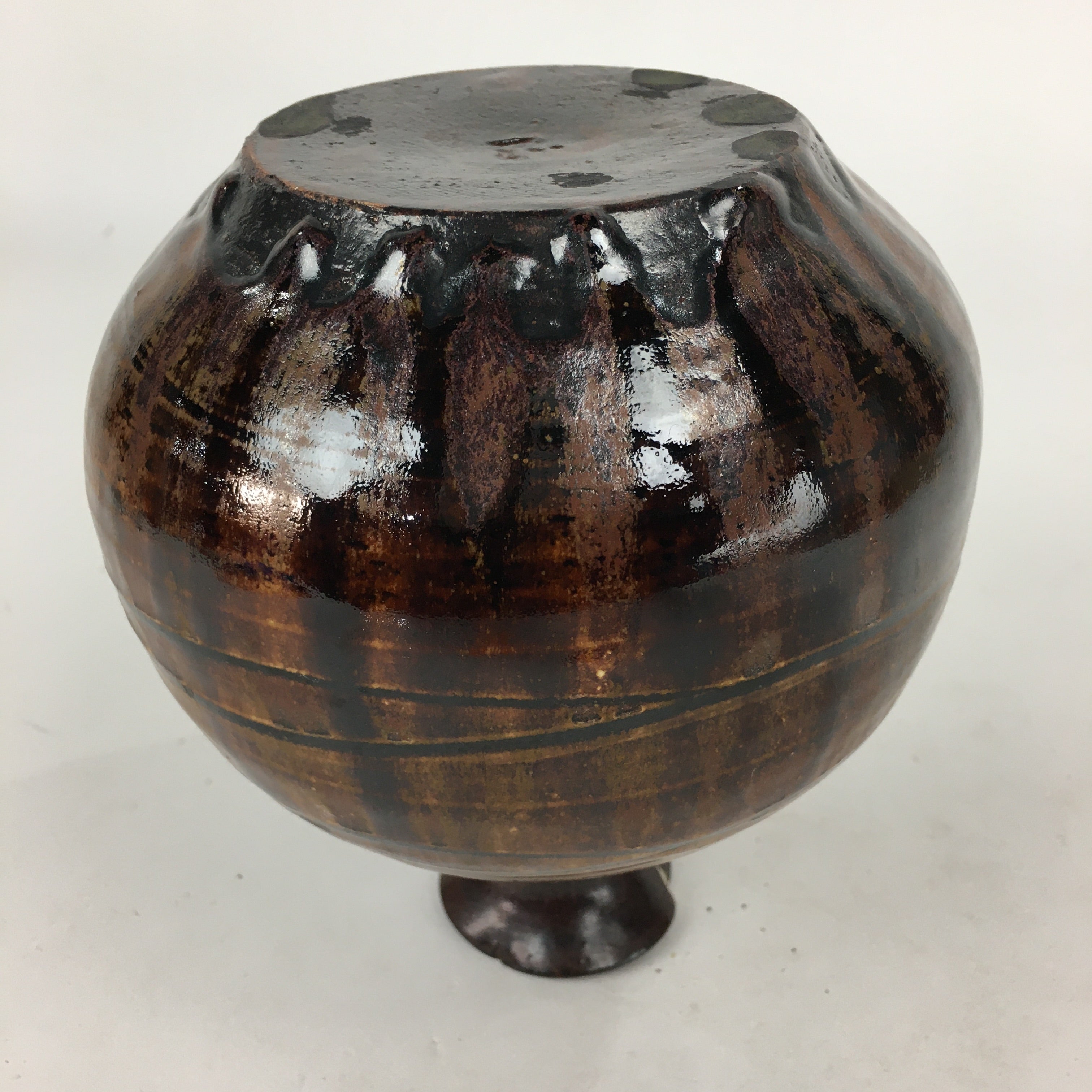Japanese Ceramic Flower Vase Vtg Kabin Ikebana Arrangement Brown FV971