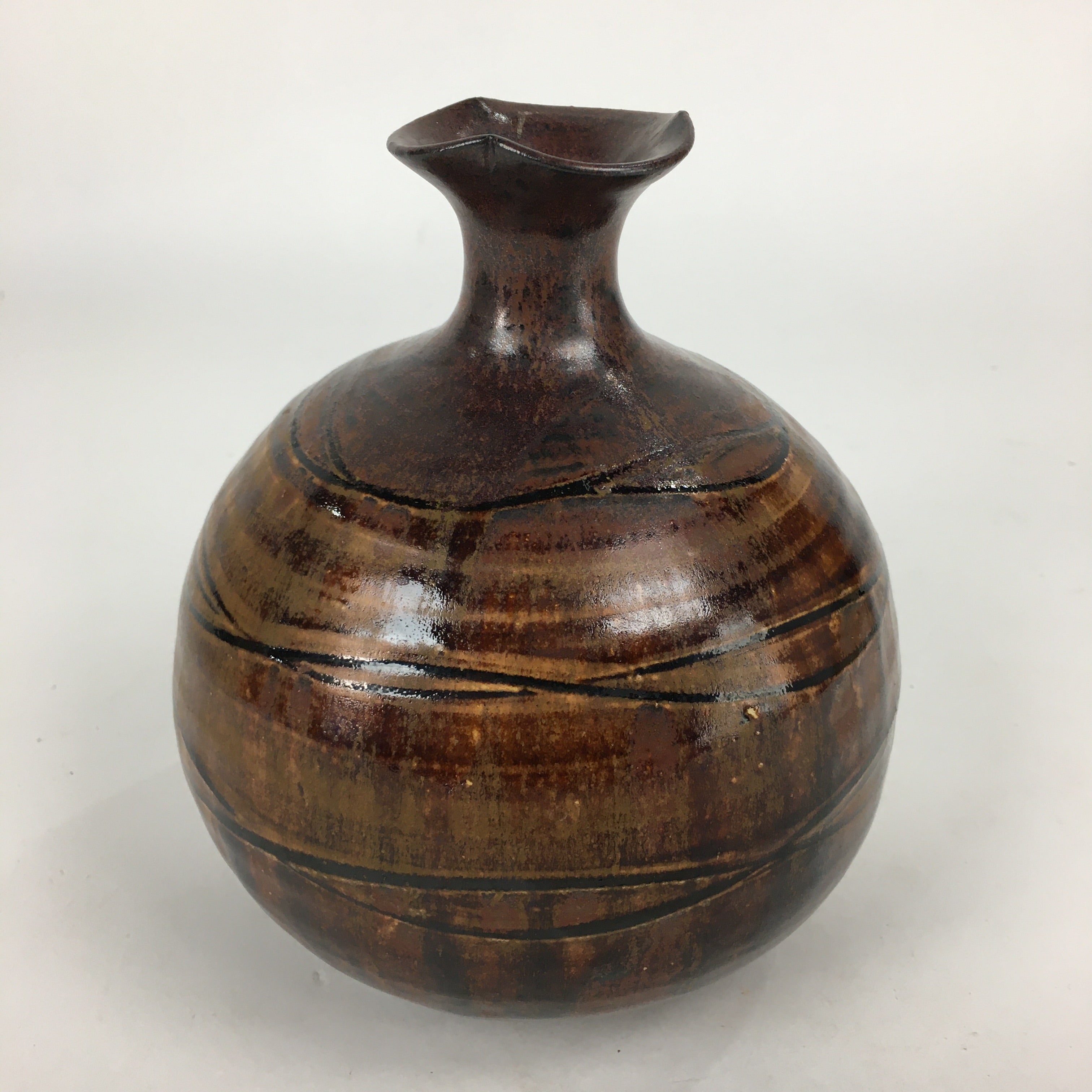 Japanese Ceramic Flower Vase Vtg Kabin Ikebana Arrangement Brown FV971