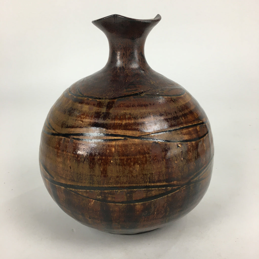 Japanese Ceramic Flower Vase Vtg Kabin Ikebana Arrangement Brown FV971