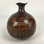 Japanese Ceramic Flower Vase Vtg Kabin Ikebana Arrangement Brown FV971