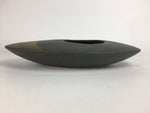 Japanese Ceramic Flower Vase Vtg Pottery Oval Shape Black Ikebana Suiban FV928