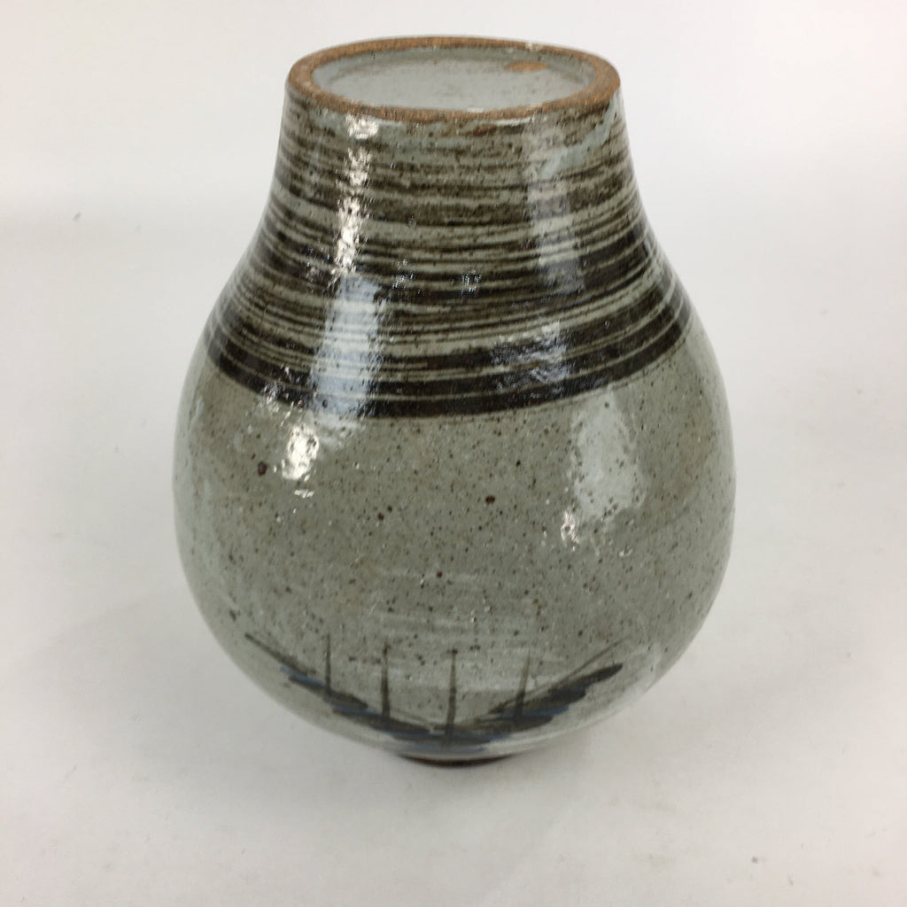 Japanese Ceramic Flower Vase Vtg Round Kabin Ikebana Arrangement FV965