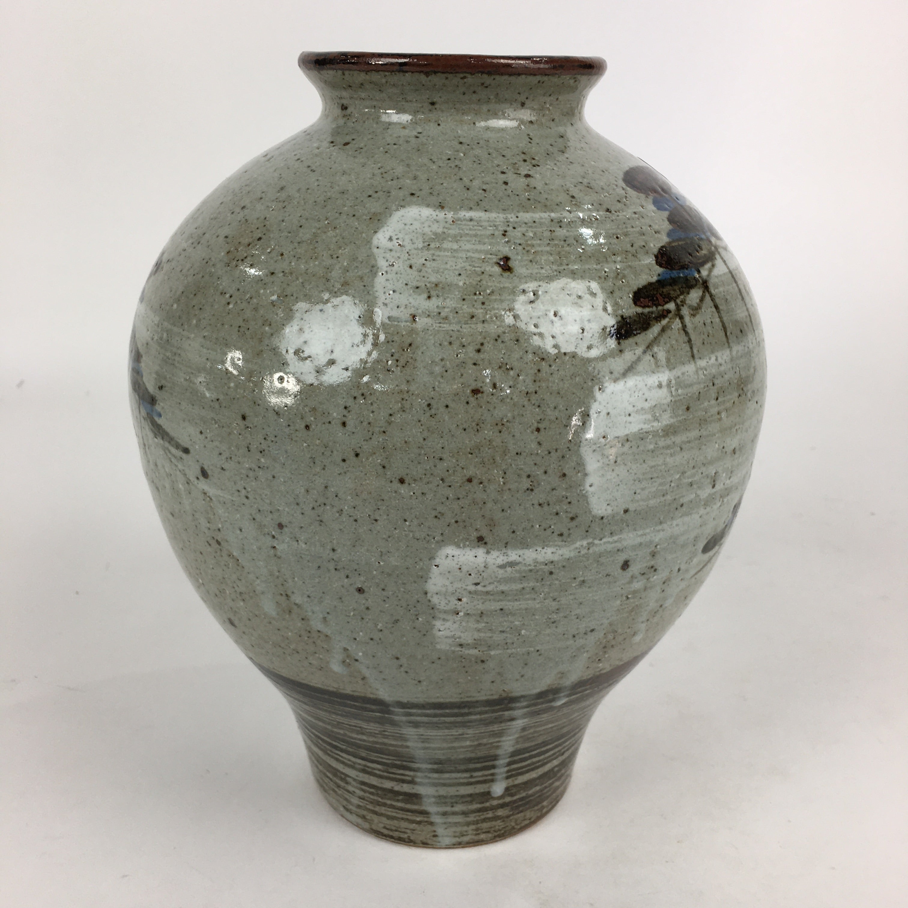 Japanese Ceramic Flower Vase Vtg Round Kabin Ikebana Arrangement FV965