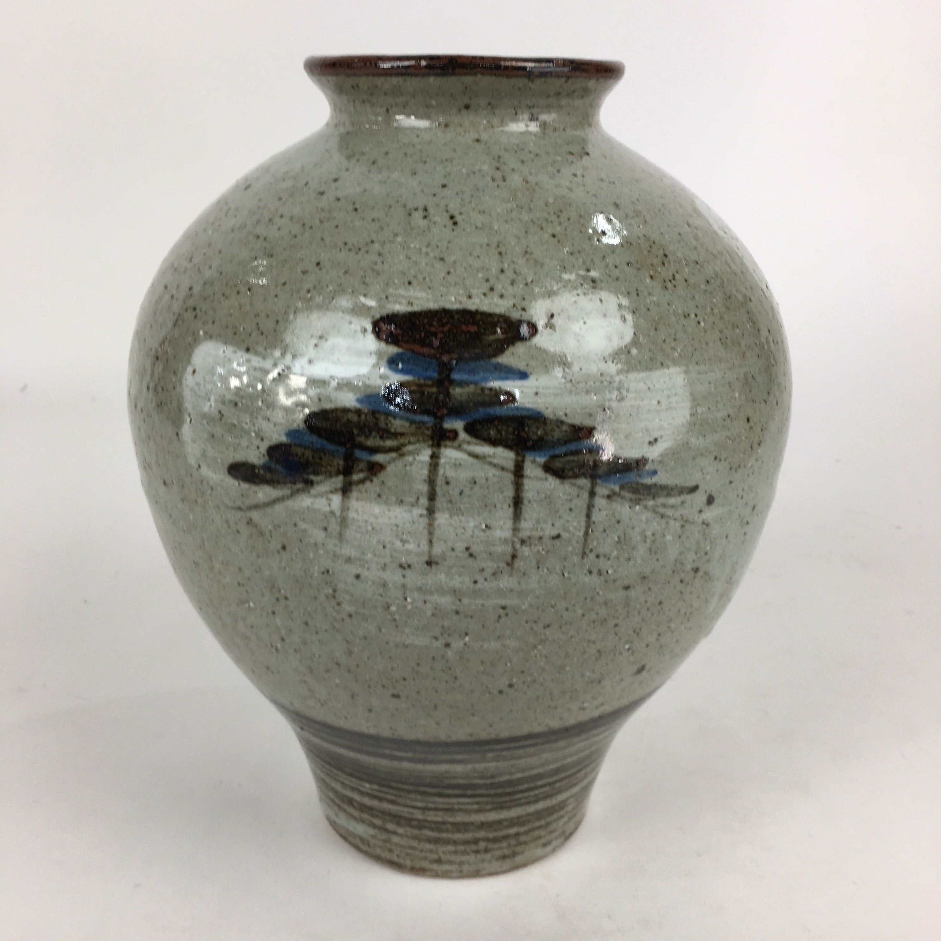 Japanese Ceramic Flower Vase Vtg Round Kabin Ikebana Arrangement FV965