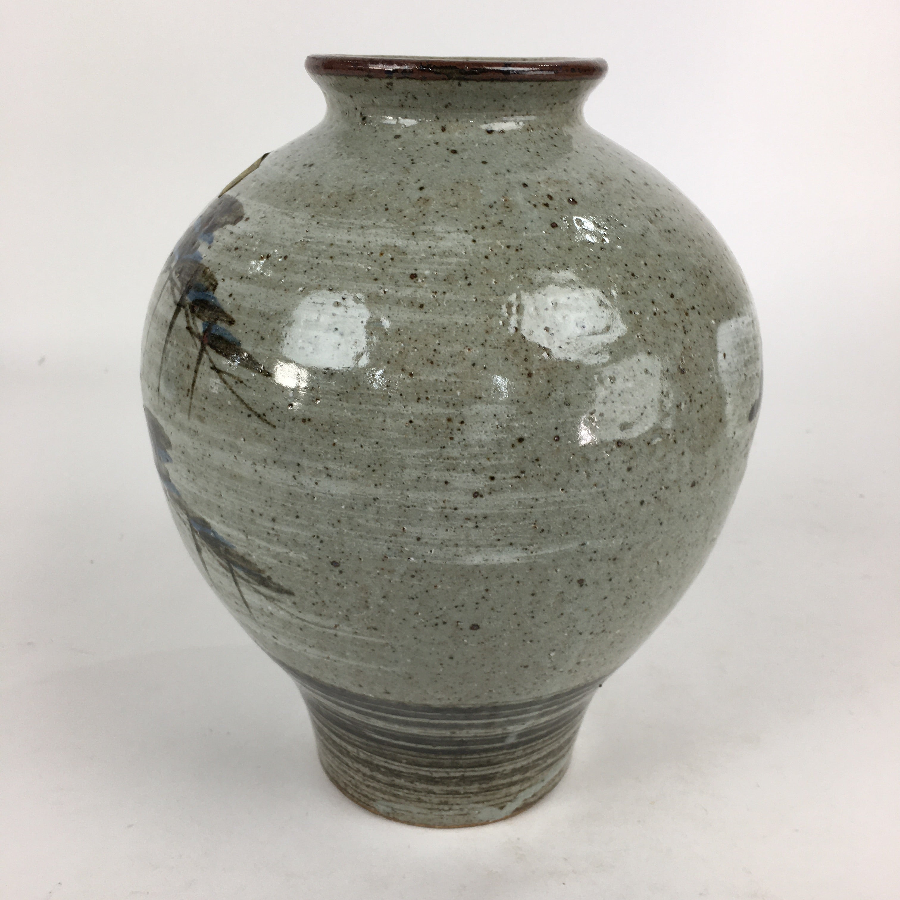 Japanese Ceramic Flower Vase Vtg Round Kabin Ikebana Arrangement FV965