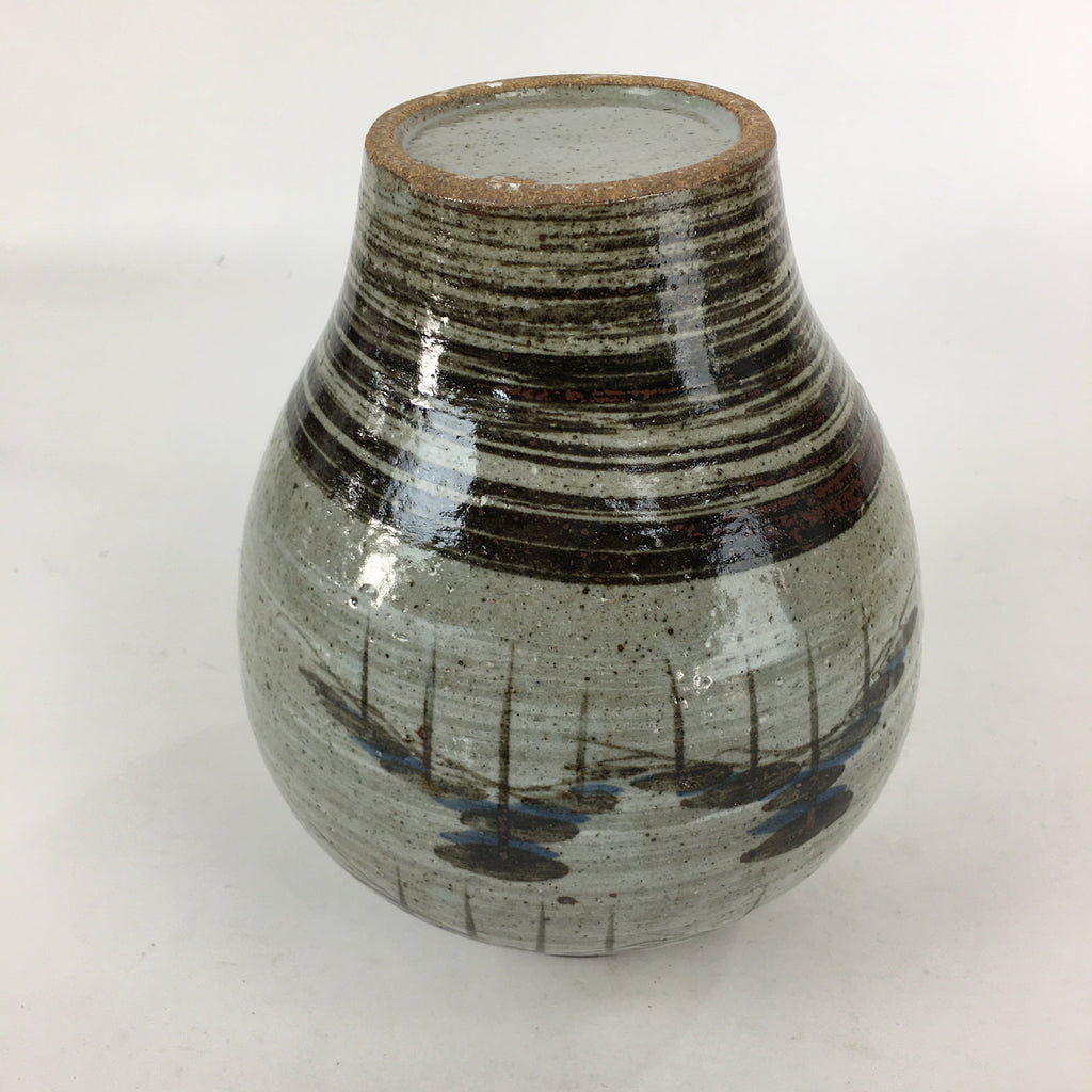 Japanese Ceramic Flower Vase Vtg Round Kabin Ikebana Arrangement FV965