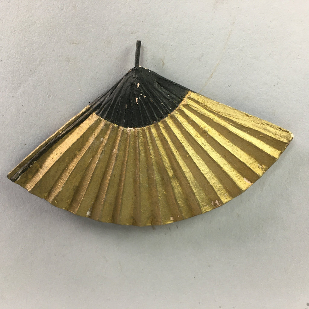 Japanese Ceramic Folding fan Vtg Okimono Decoration Gold Blue JK189
