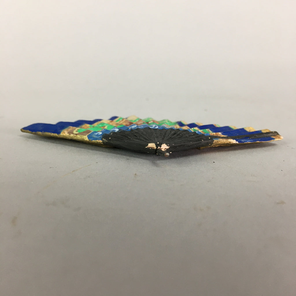 Japanese Ceramic Folding fan Vtg Okimono Decoration Gold Blue JK189