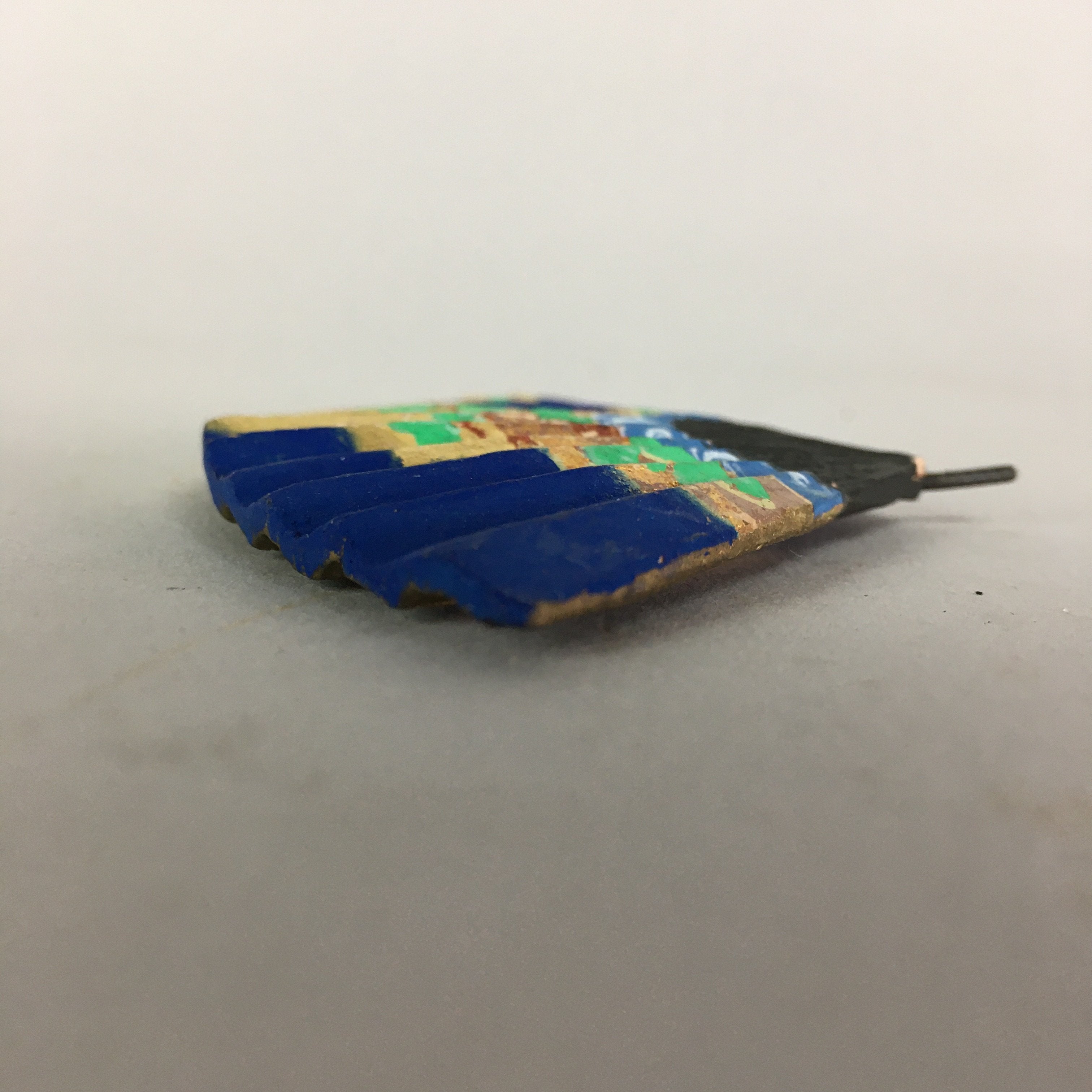 Japanese Ceramic Folding fan Vtg Okimono Decoration Gold Blue JK189