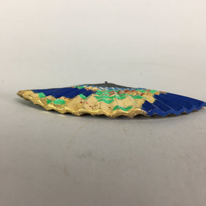 Japanese Ceramic Folding fan Vtg Okimono Decoration Gold Blue JK189