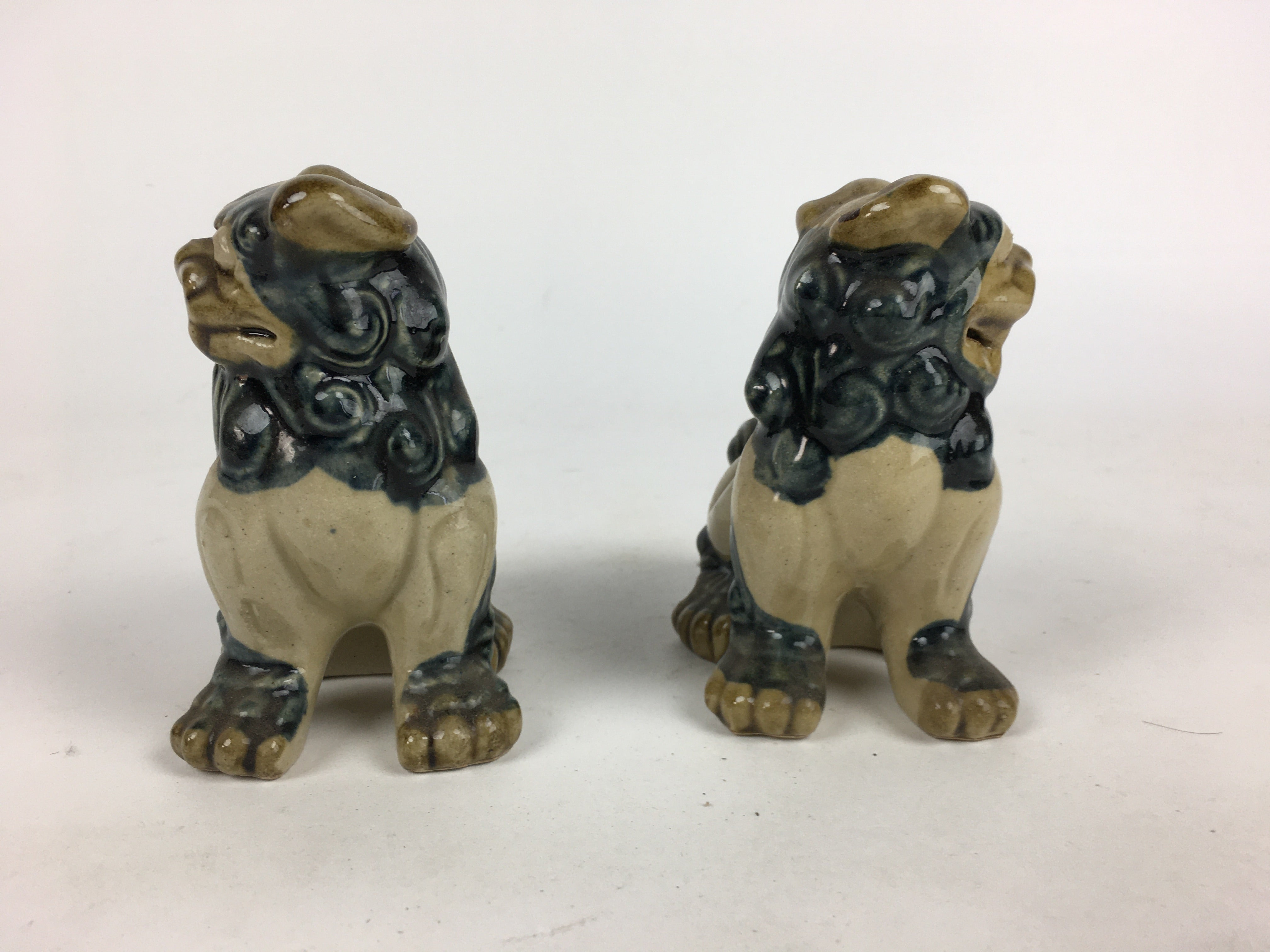 Japanese Ceramic Foo Dog Pair Statue Vtg Shishi Komainu Okimono BD793