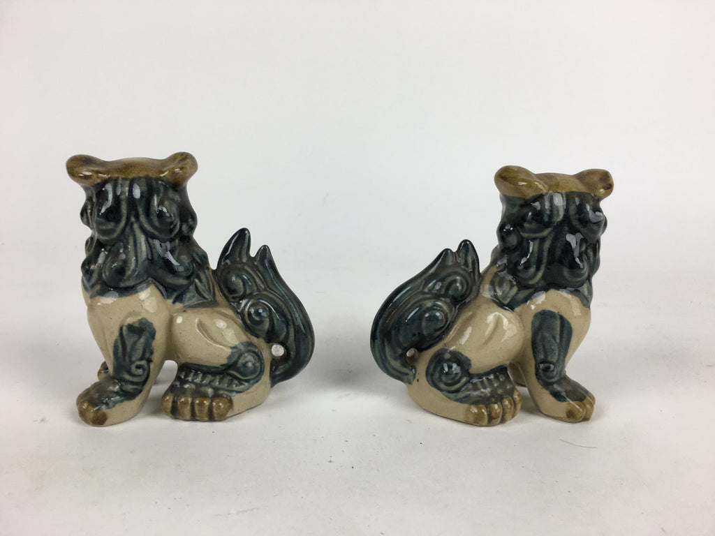 Japanese Ceramic Foo Dog Pair Statue Vtg Shishi Komainu Okimono BD793