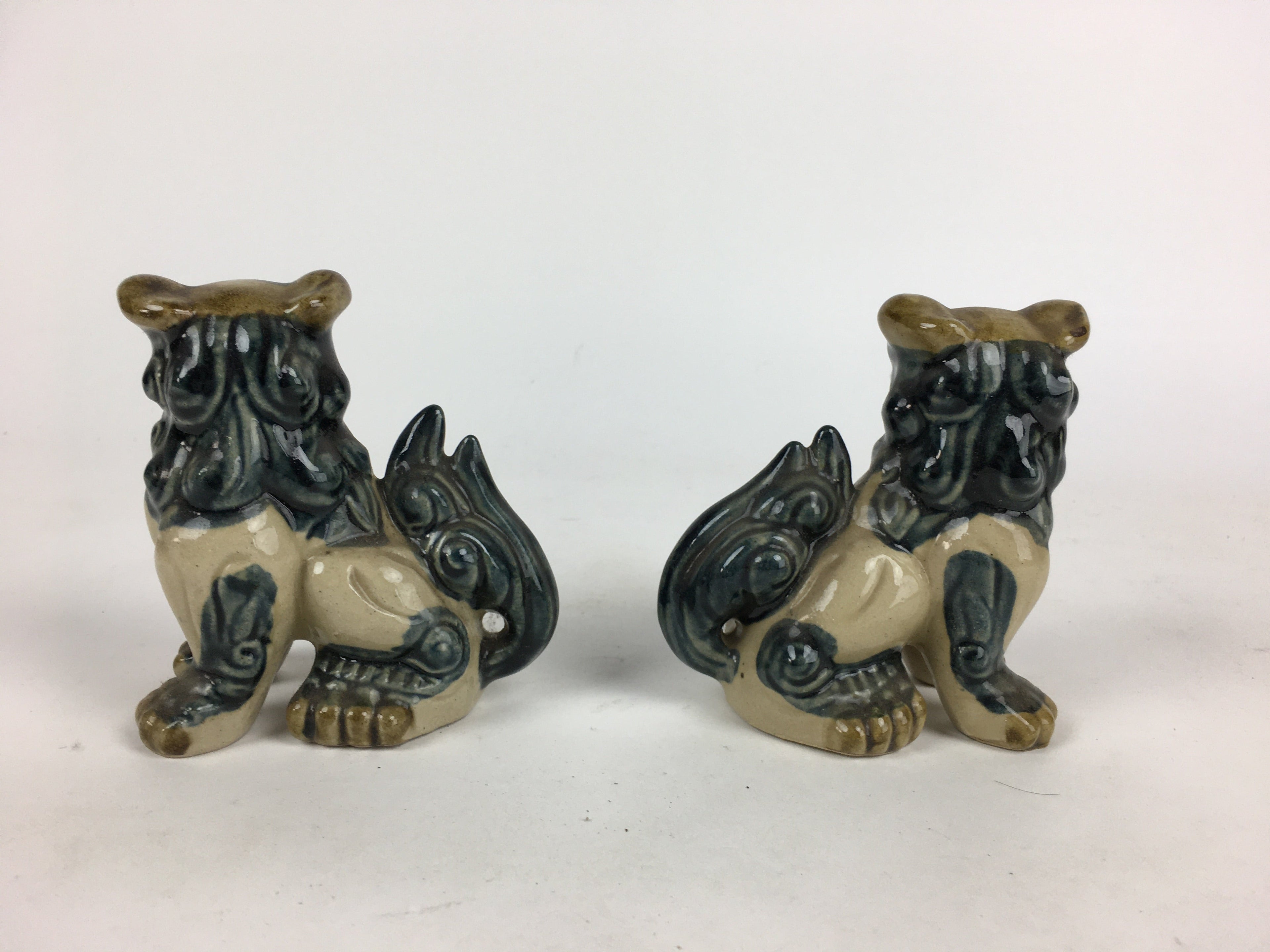 Japanese Ceramic Foo Dog Pair Statue Vtg Shishi Komainu Okimono BD793