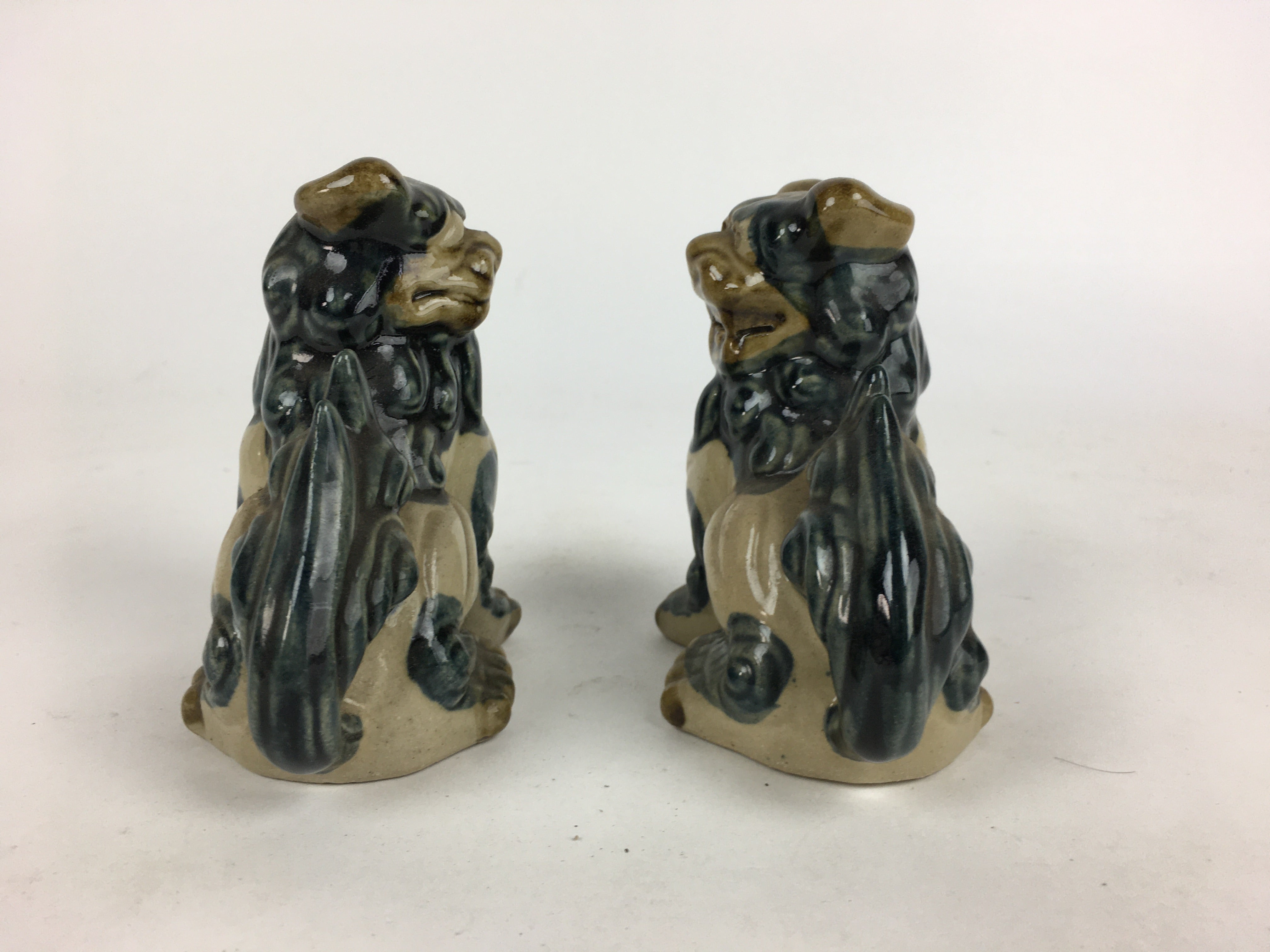 Japanese Ceramic Foo Dog Pair Statue Vtg Shishi Komainu Okimono BD793