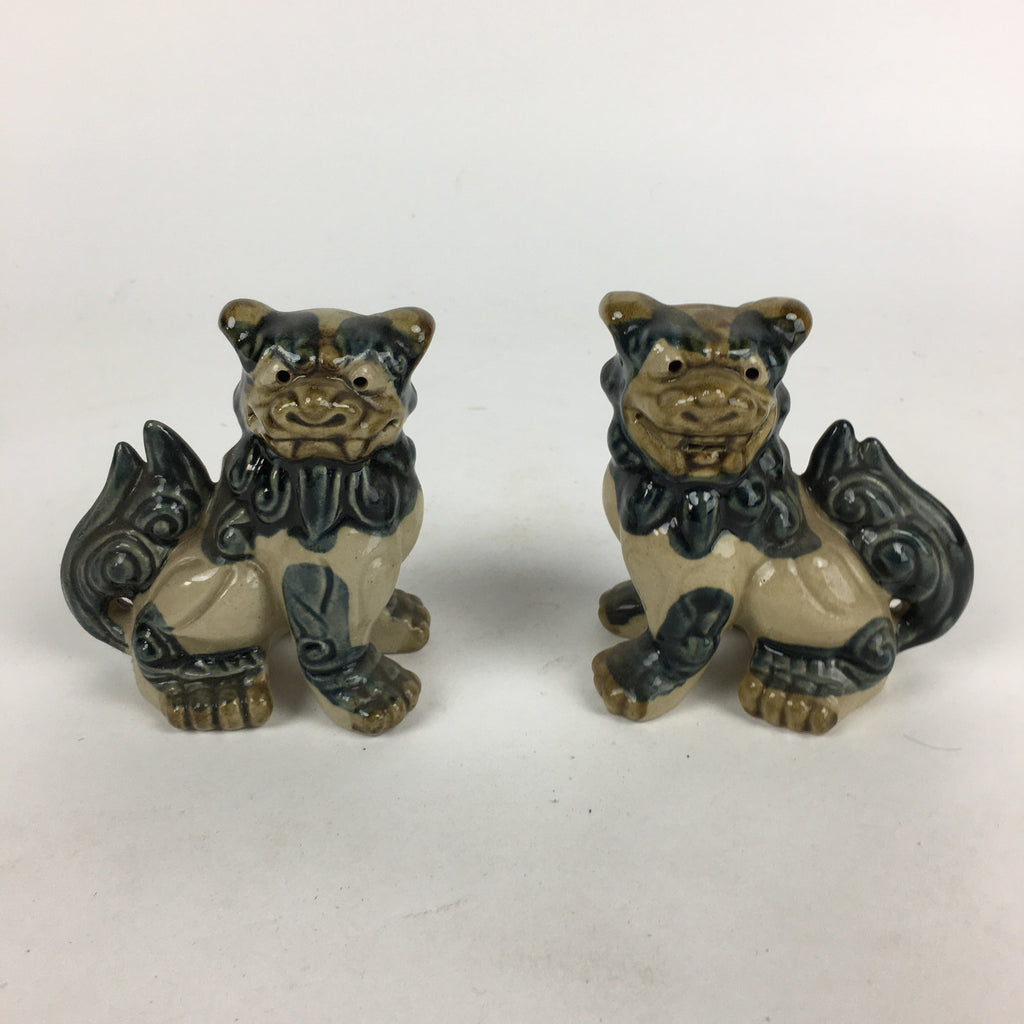 Japanese Ceramic Foo Dog Pair Statue Vtg Shishi Komainu Okimono BD793