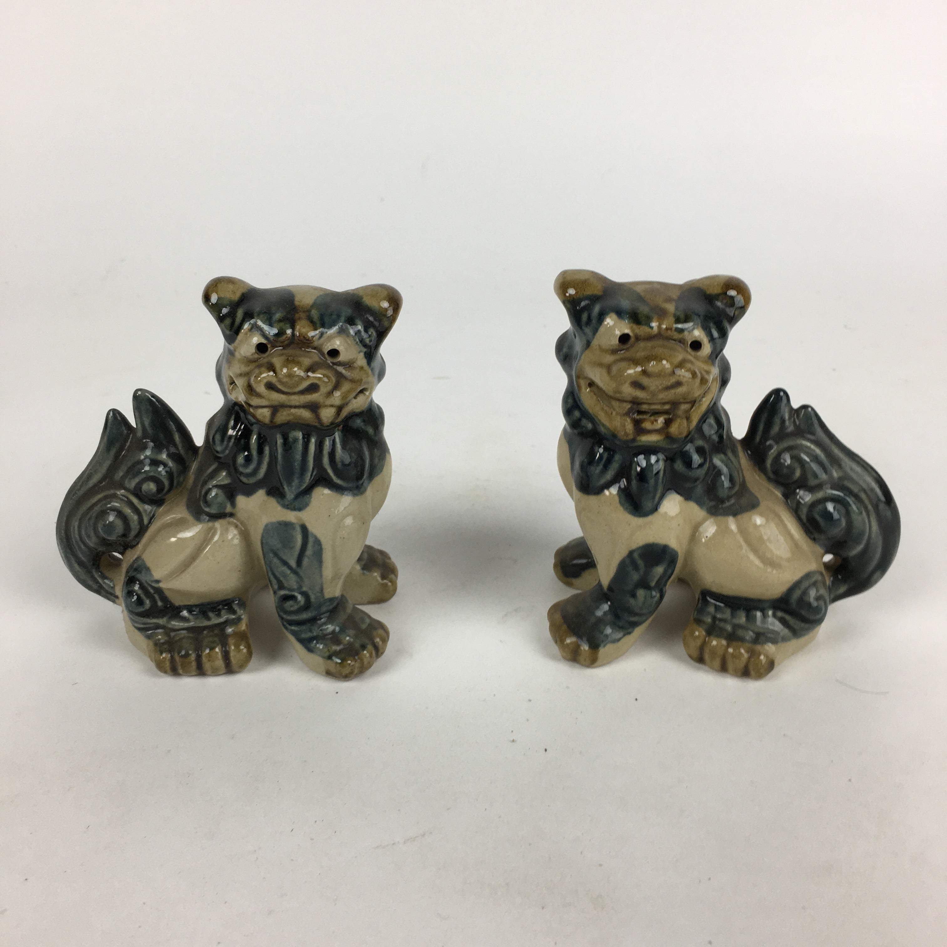 Japanese Ceramic Foo Dog Pair Statue Vtg Shishi Komainu Okimono BD793