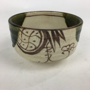 Japanese Ceramic Green Tea Bowl Oribe Ware Vtg Chawan Boxed Pottery PX574