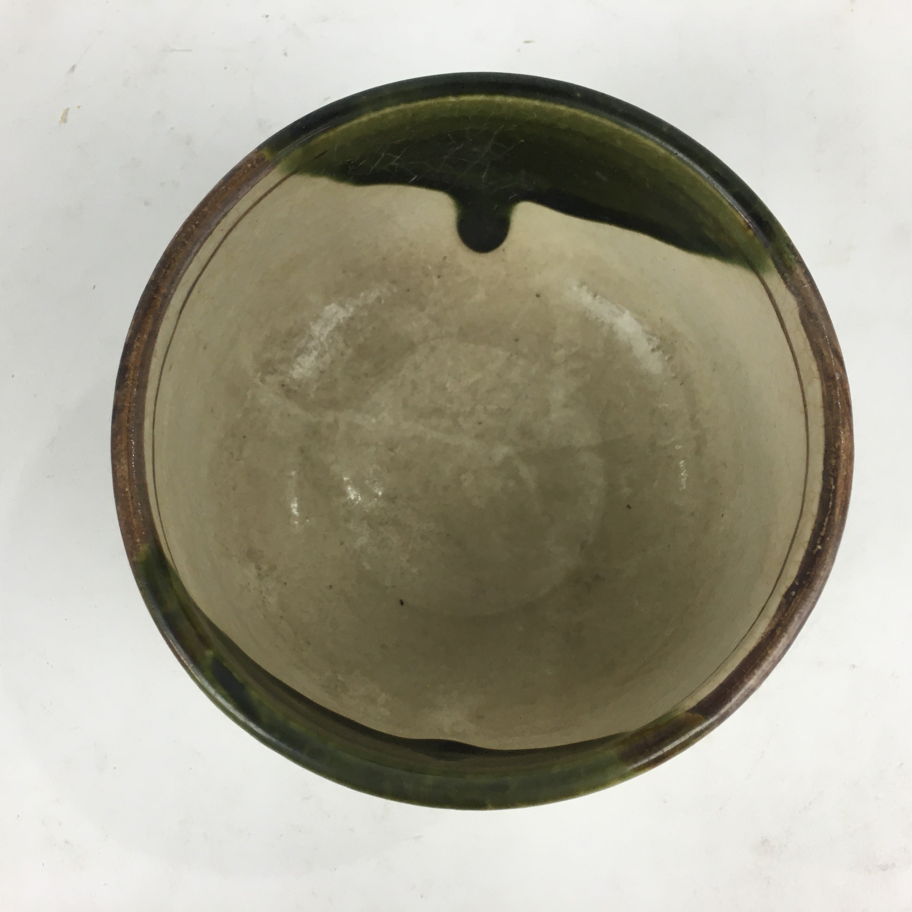 Japanese Ceramic Green Tea Bowl Oribe Ware Vtg Chawan Boxed Pottery PX574