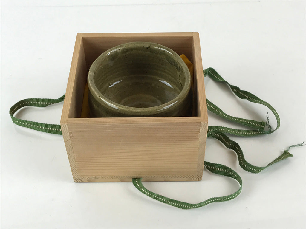 Japanese Ceramic Green Tea Bowl Vtg Chawan Boxed Pottery Ash Glaze Haiyu PX663