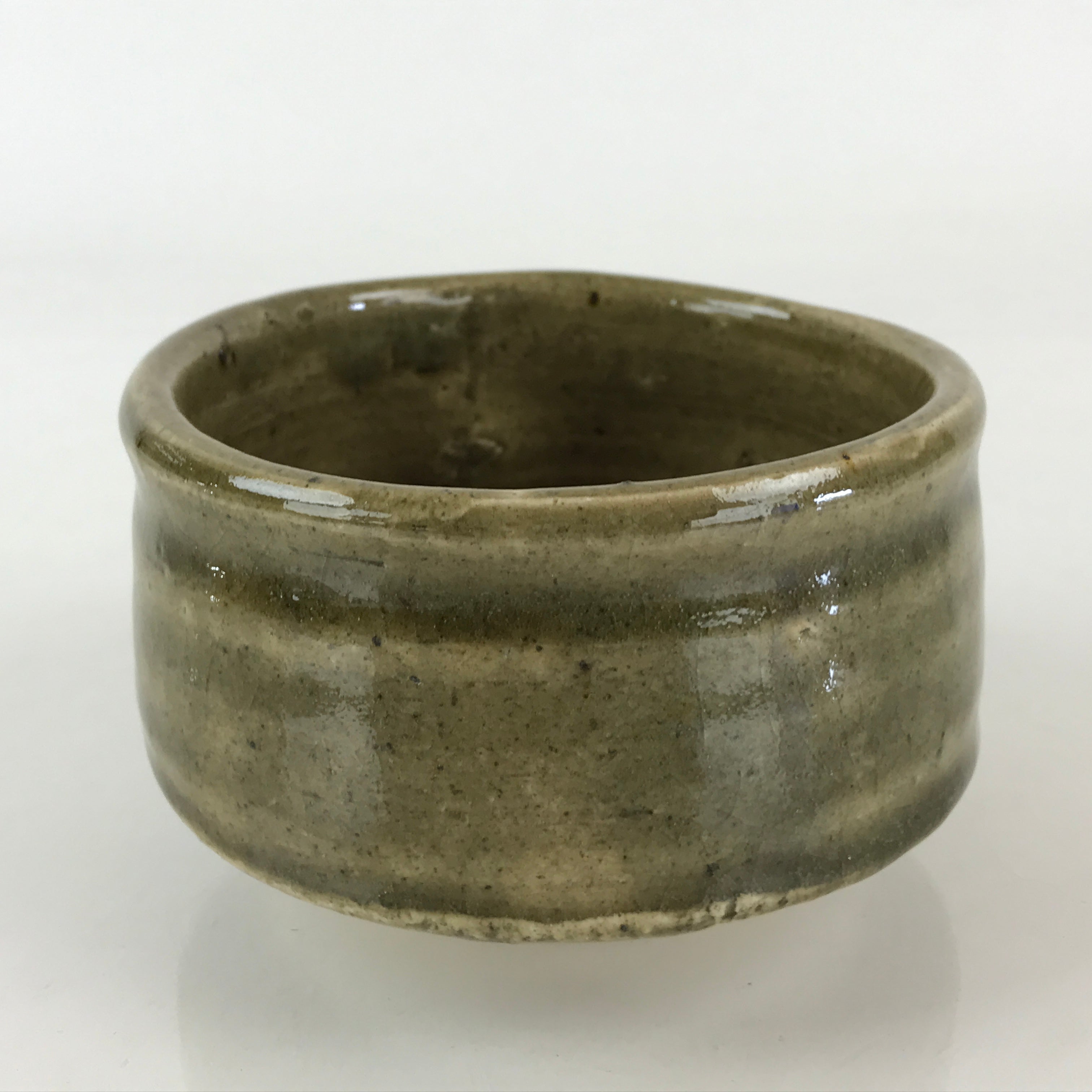 Japanese Ceramic Green Tea Bowl Vtg Chawan Boxed Pottery Ash Glaze Haiyu PX663