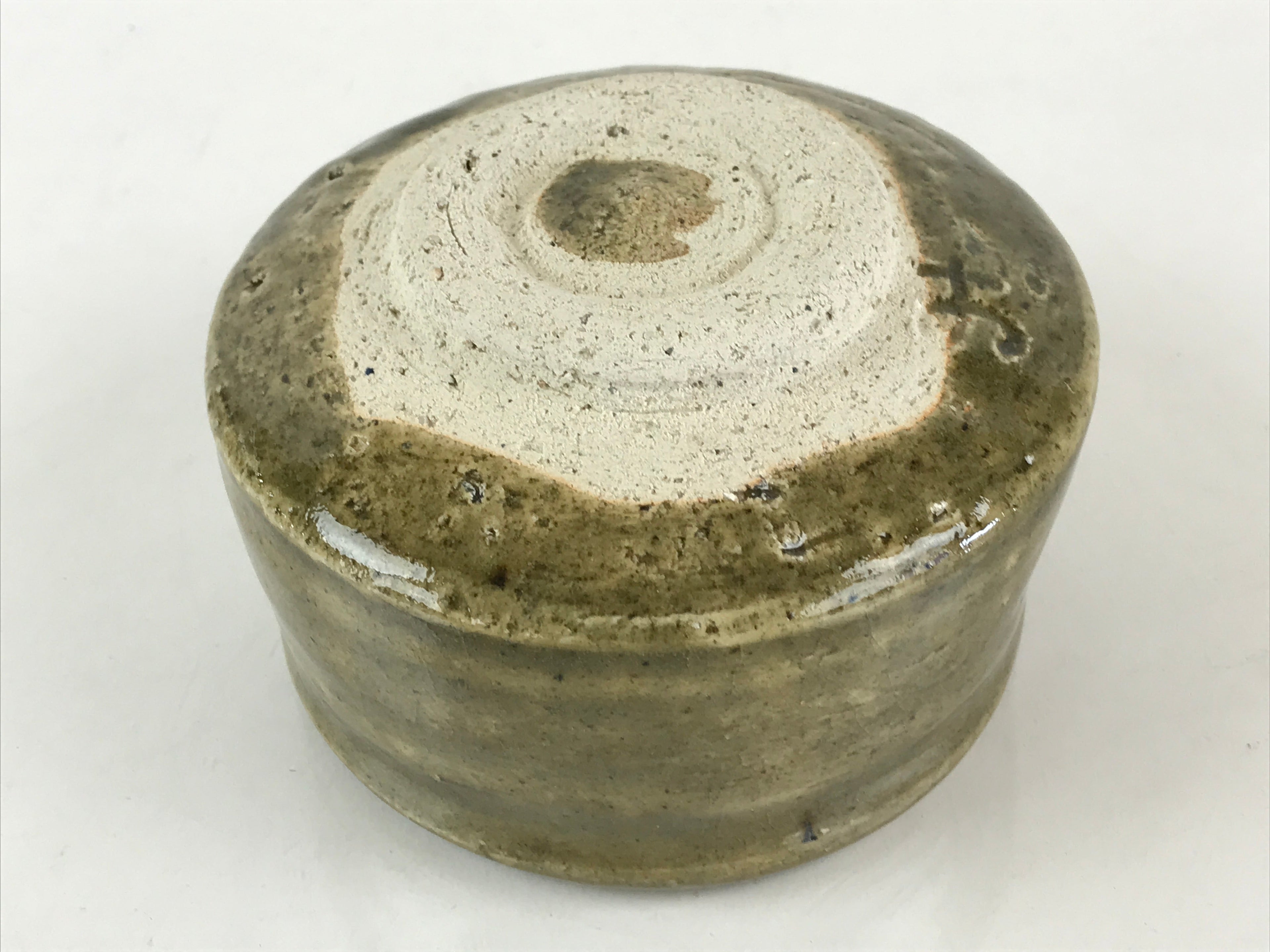 Japanese Ceramic Green Tea Bowl Vtg Chawan Boxed Pottery Ash Glaze Haiyu PX663