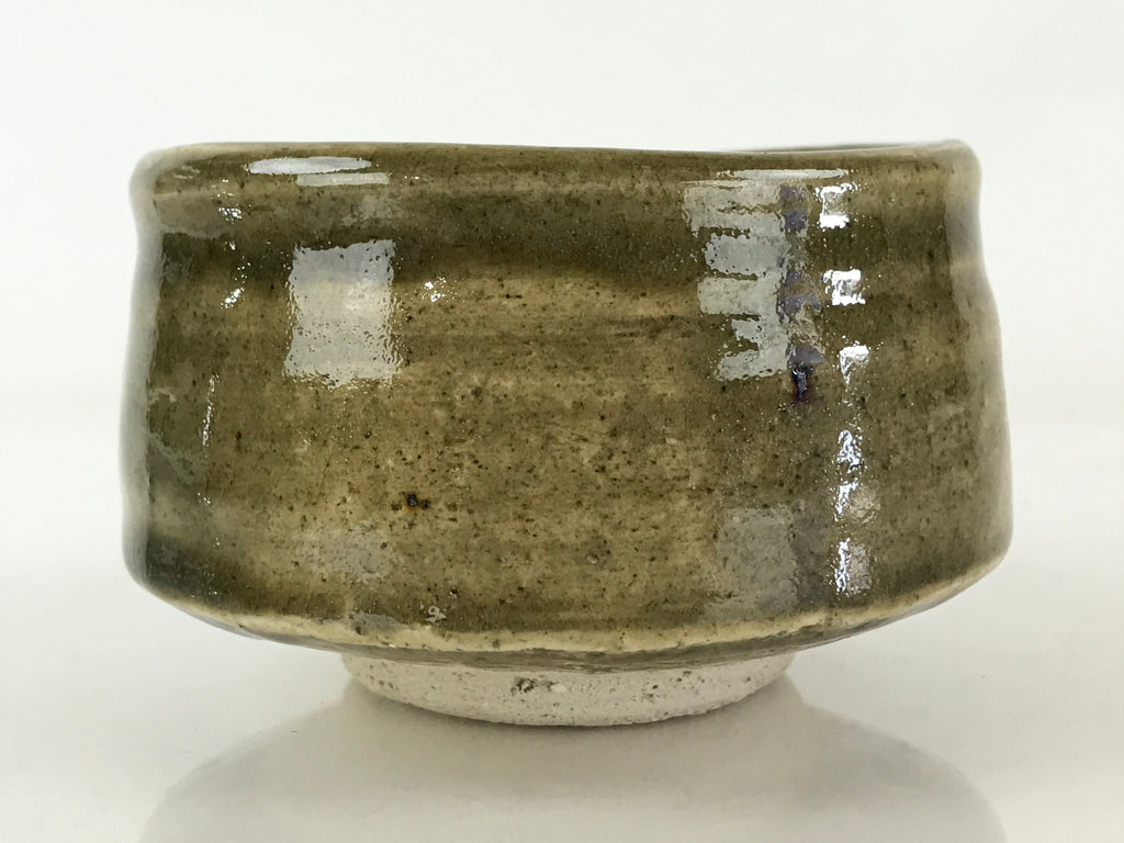 Japanese Ceramic Green Tea Bowl Vtg Chawan Boxed Pottery Ash Glaze Haiyu PX663