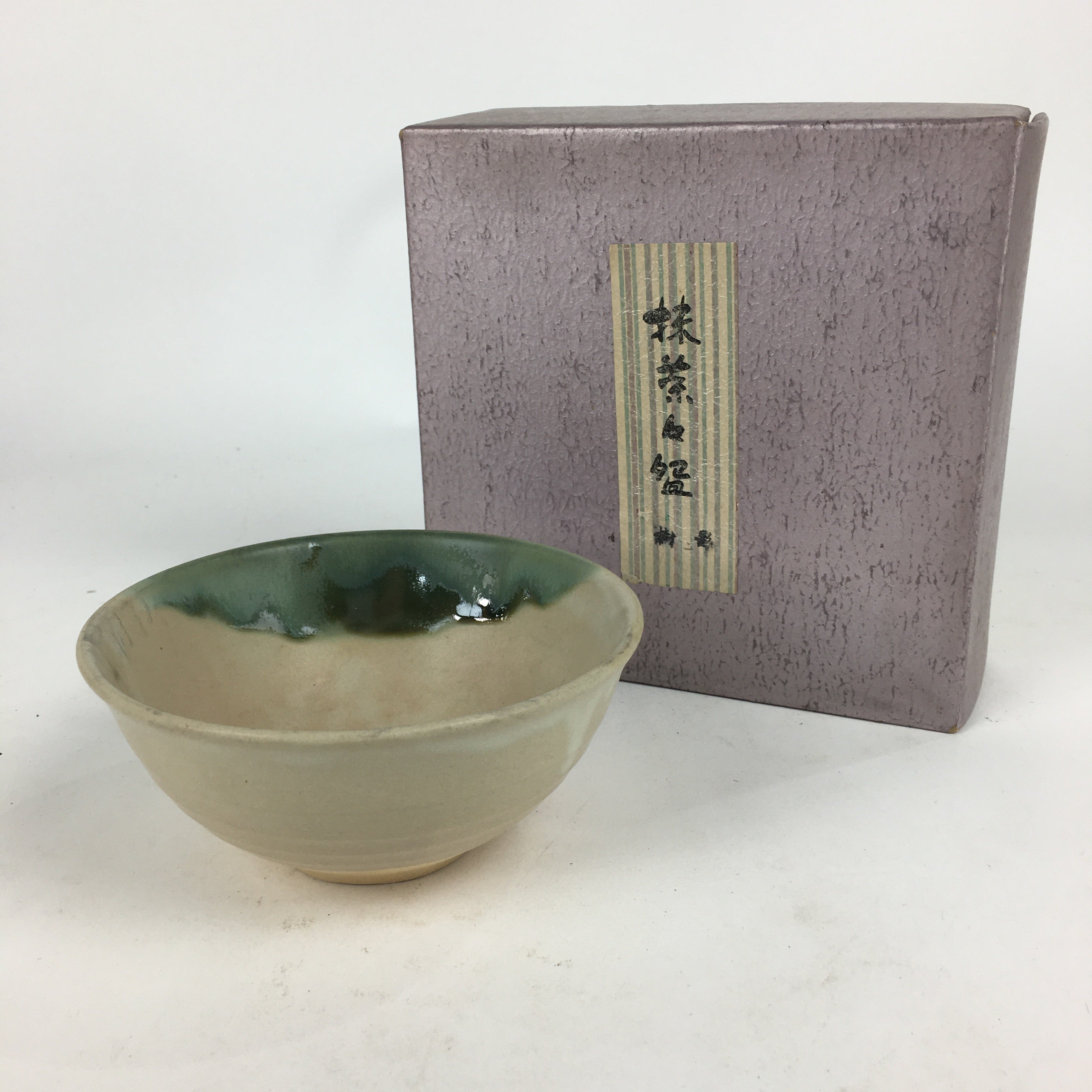 Japanese Ceramic Green Tea Bowl Vtg Chawan Boxed Pottery Tea Ceremony PX577