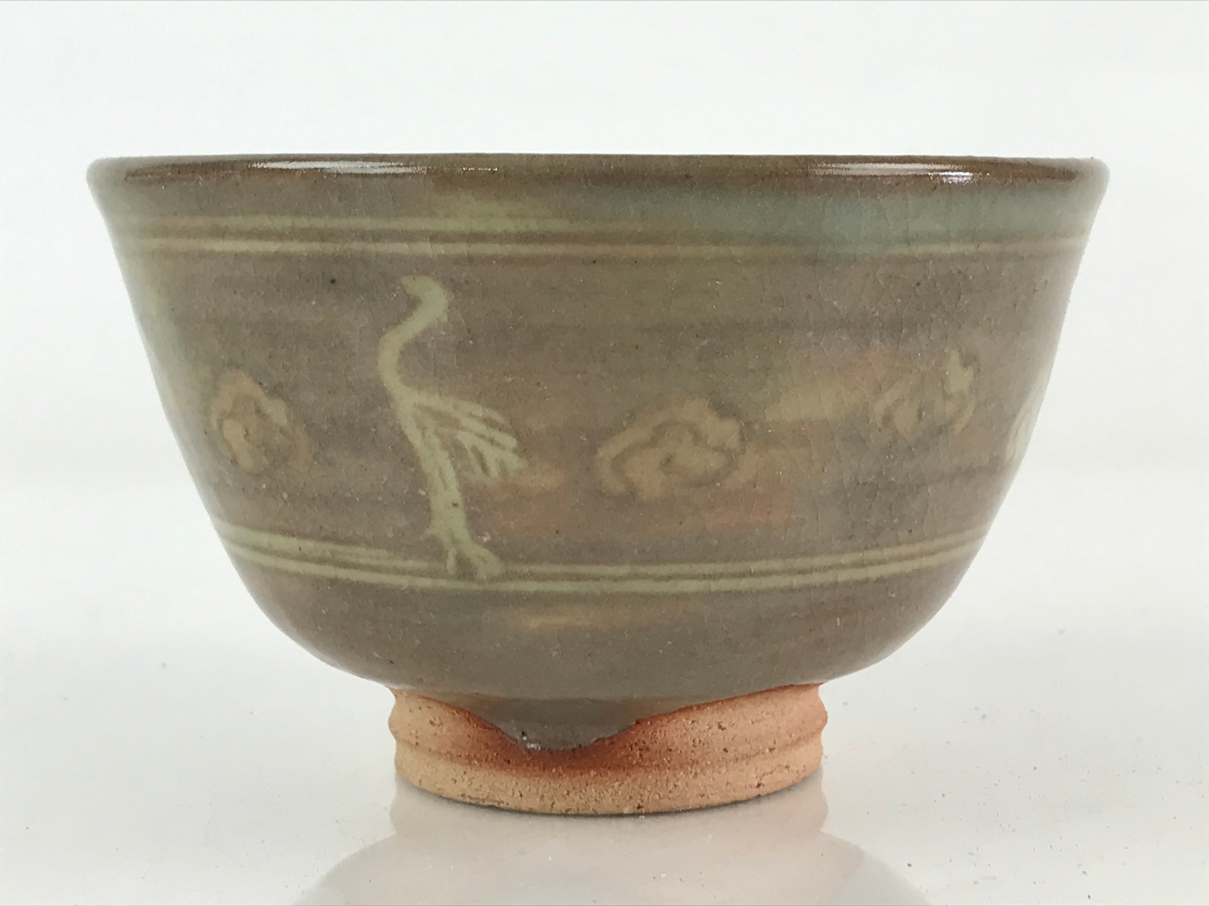 Japanese Ceramic Green Tea Bowl Vtg Chawan Tea Ceremony Matcha Crane GTB960