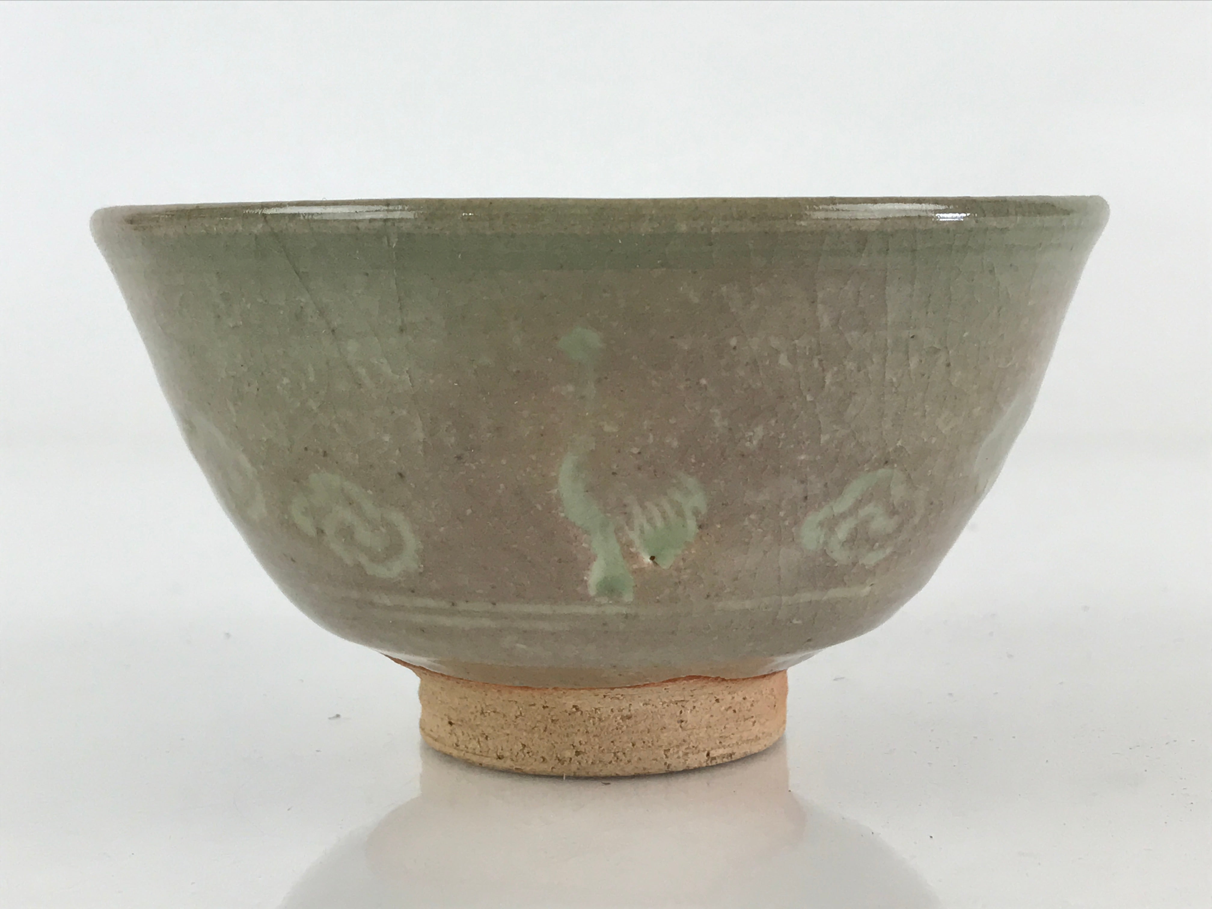 Japanese Ceramic Green Tea Bowl Vtg Chawan Tea Ceremony Matcha Crane GTB970