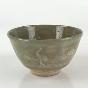 Japanese Ceramic Green Tea Bowl Vtg Chawan Tea Ceremony Matcha Crane GTB971