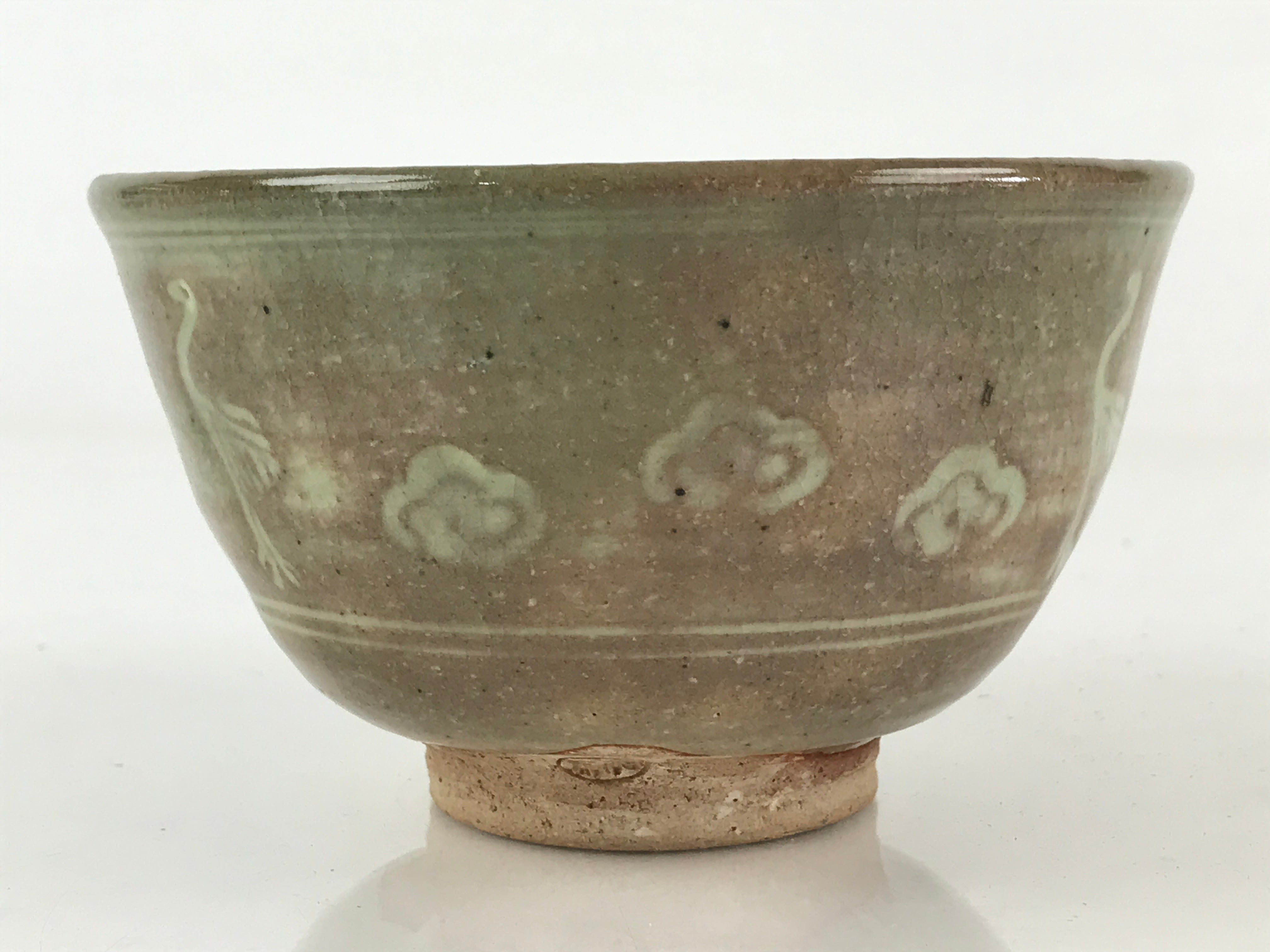 Japanese Ceramic Green Tea Bowl Vtg Chawan Tea Ceremony Matcha Crane GTB972