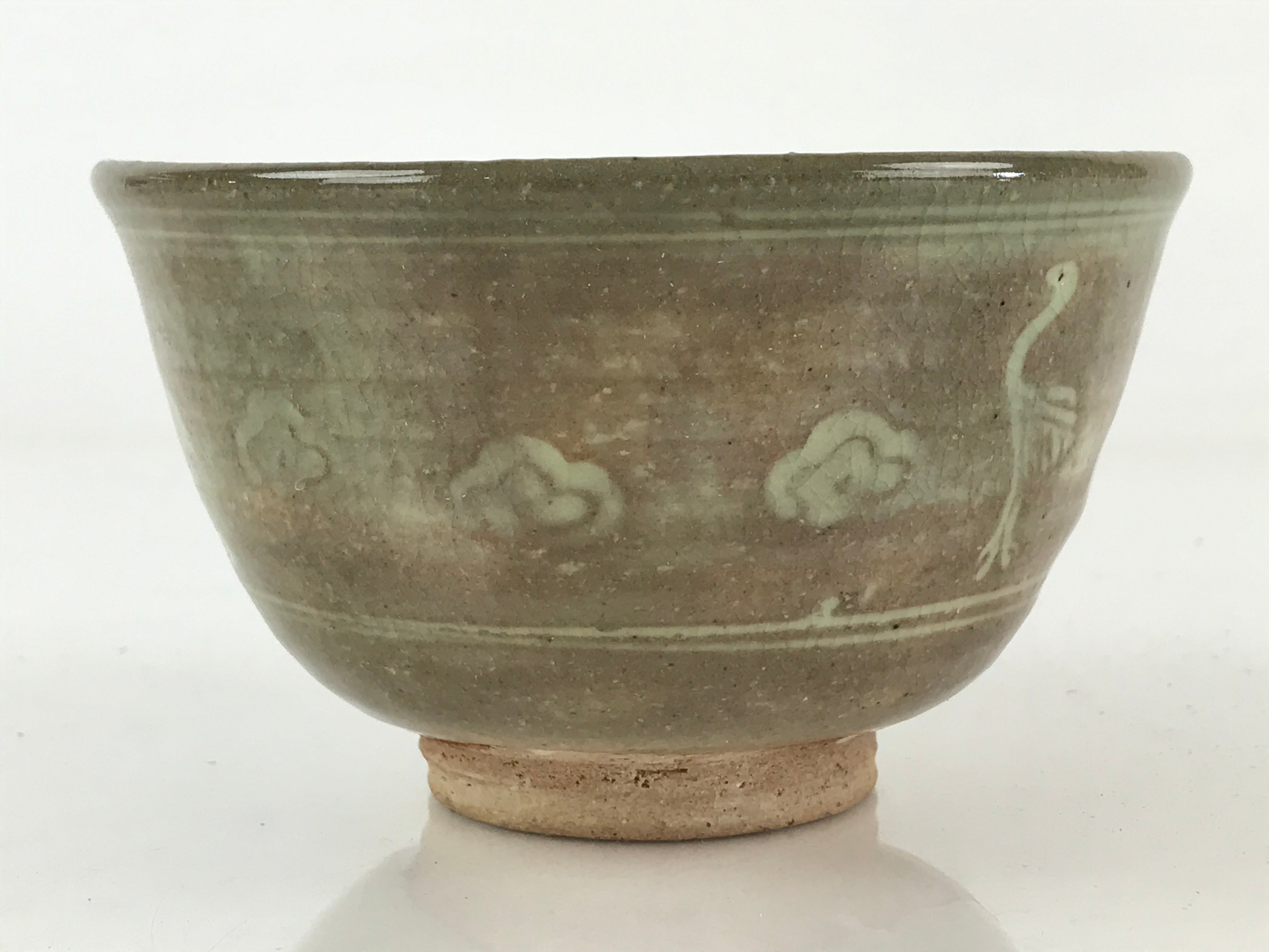 Japanese Ceramic Green Tea Bowl Vtg Chawan Tea Ceremony Matcha Crane GTB972