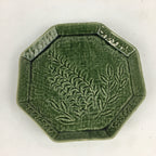Japanese Ceramic Green glaze Plate Vtg Octagon Shape Sara Plants PP906