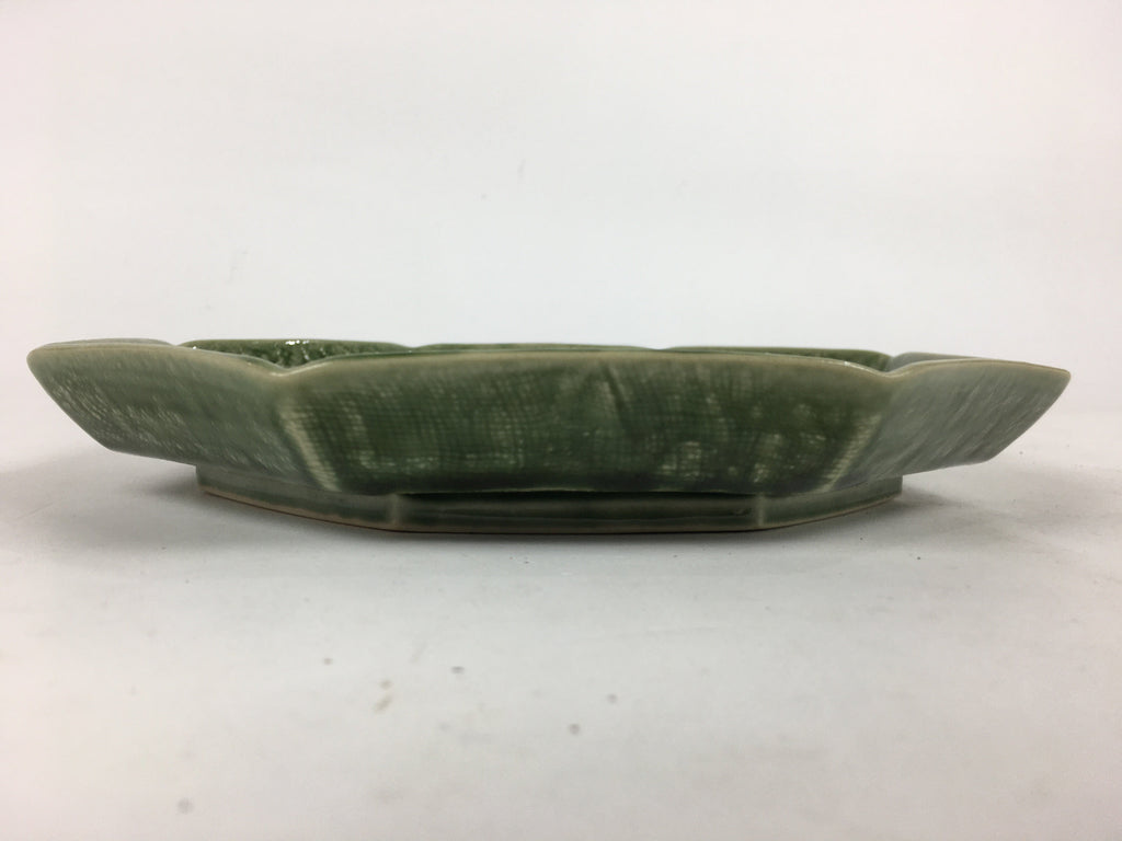 Japanese Ceramic Green glaze Plate Vtg Octagon Shape Sara Plants PP906