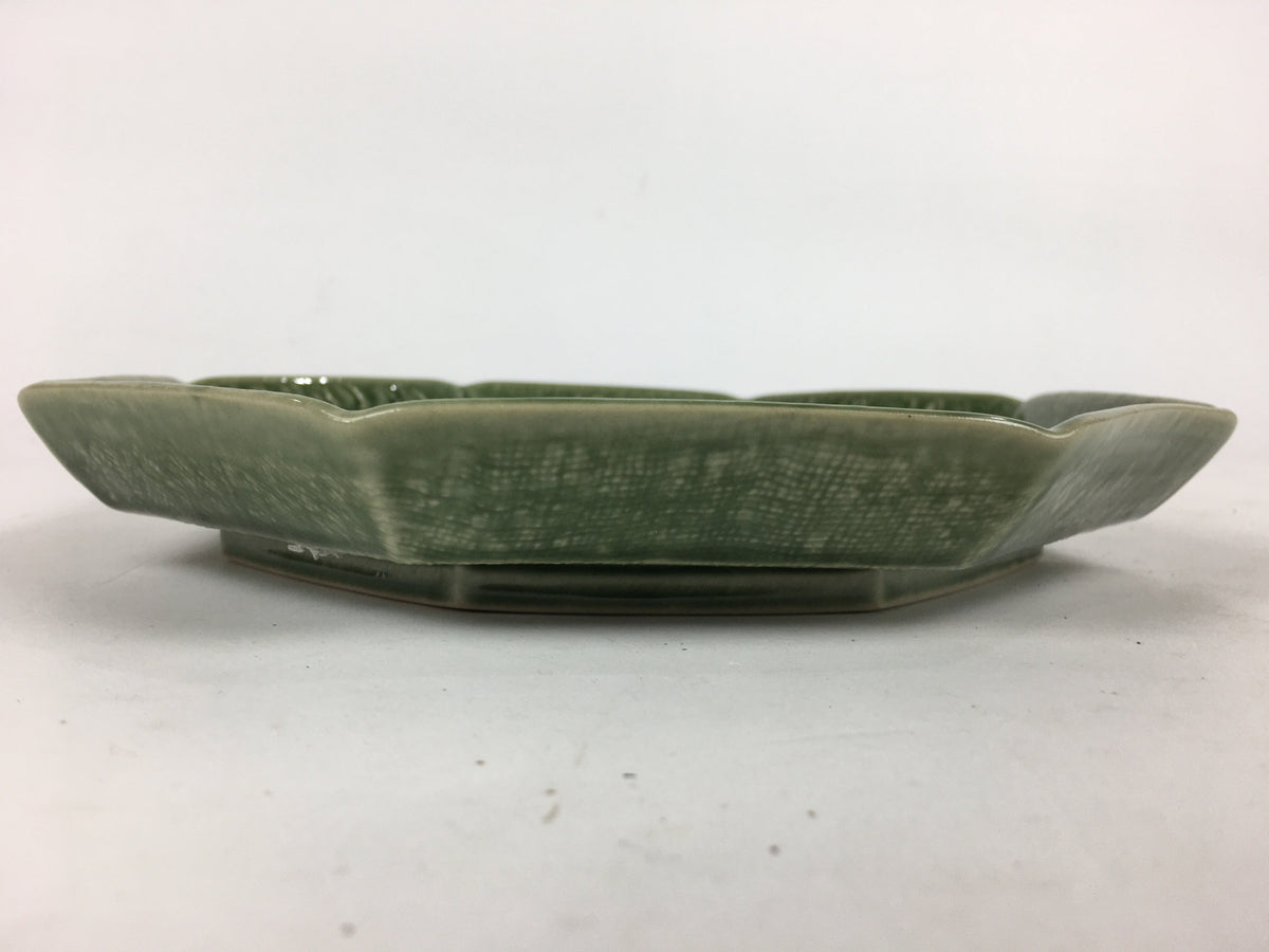 Japanese Ceramic Green glaze Plate Vtg Octagon Shape Sara Plants PP906