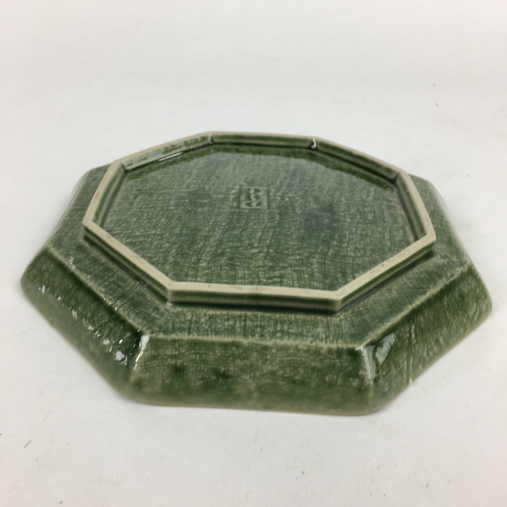 Japanese Ceramic Green glaze Plate Vtg Octagon Shape Sara Plants PP906