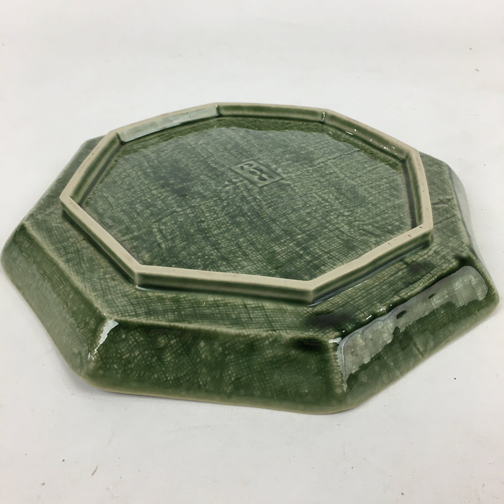Japanese Ceramic Green glaze Plate Vtg Octagon Shape Sara Plants PP906