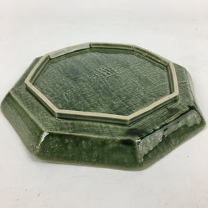 Japanese Ceramic Green glaze Plate Vtg Octagon Shape Sara Plants PP906